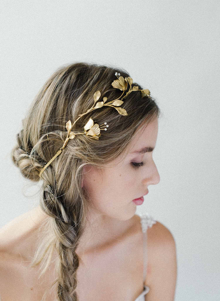 bridal floral modern headpiece, headband, weddings, twigs & honey