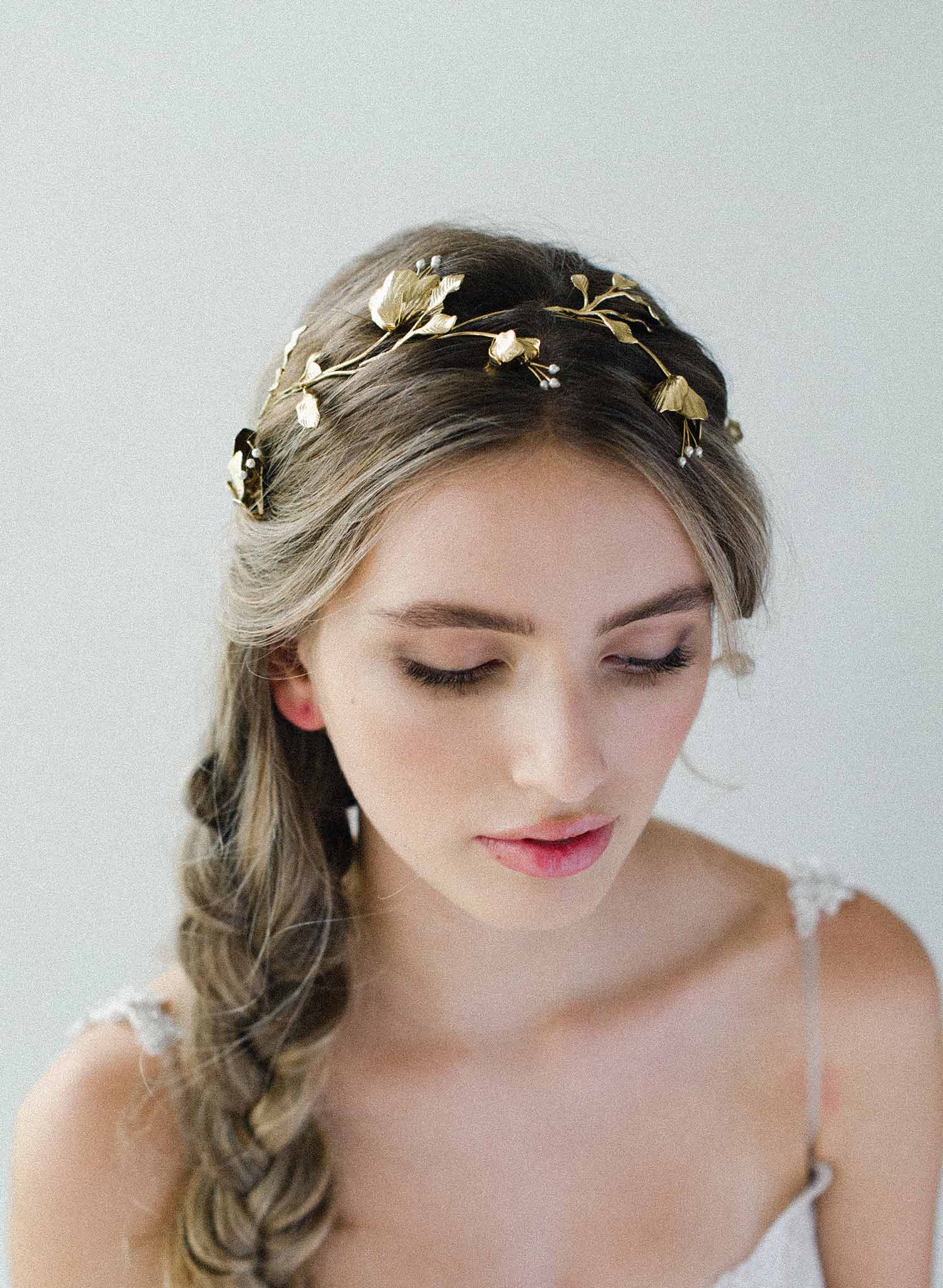 Be Something New Wedding Veil Tie Headband with Pearls and Flowers