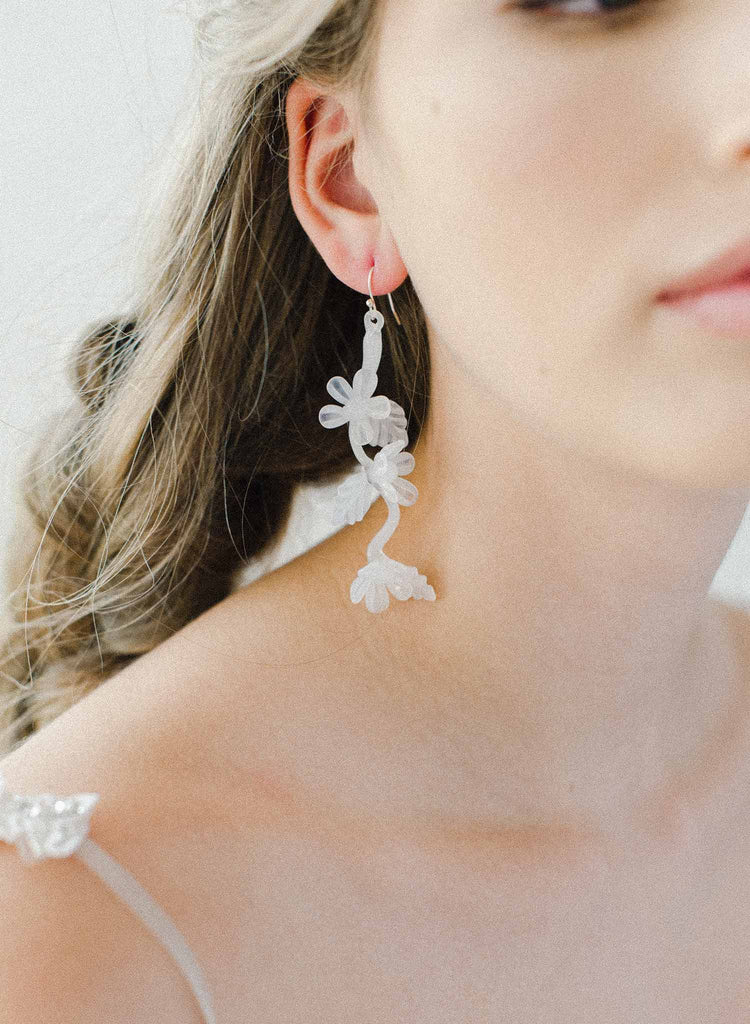 bridal milk glass earrings, leafy, twigs and honey, jewelry