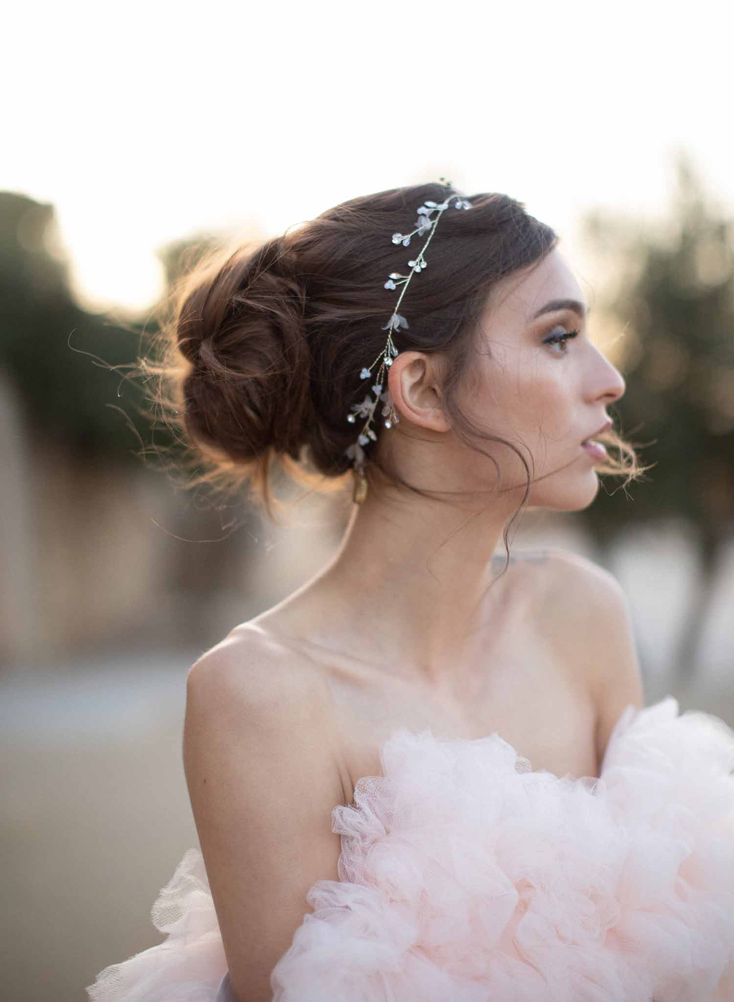 bridal crystal and silk flower hair vine, headband, twigs and honey