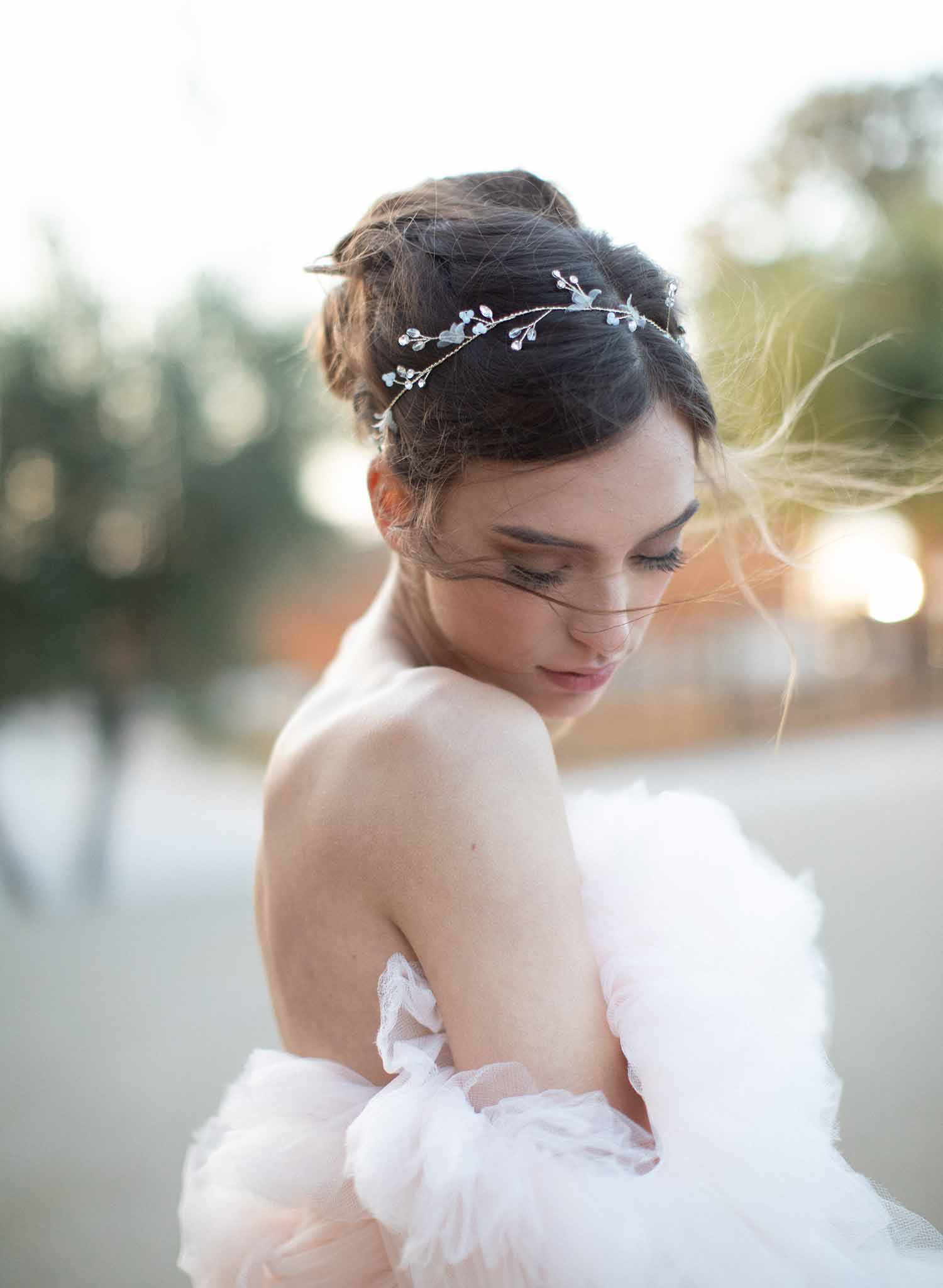 bridal crystal and silk flower hair vine, headband, twigs and honey