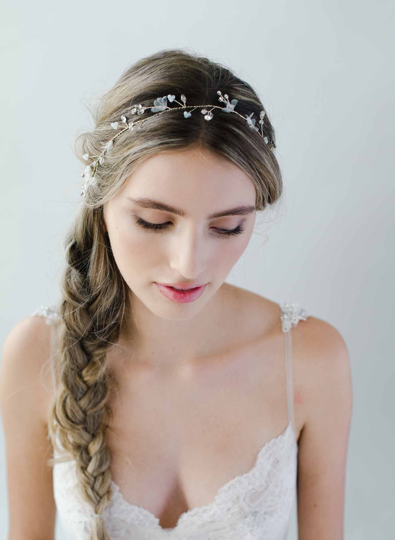 bridal crystal and silk flower hair vine, headband, twigs and honey