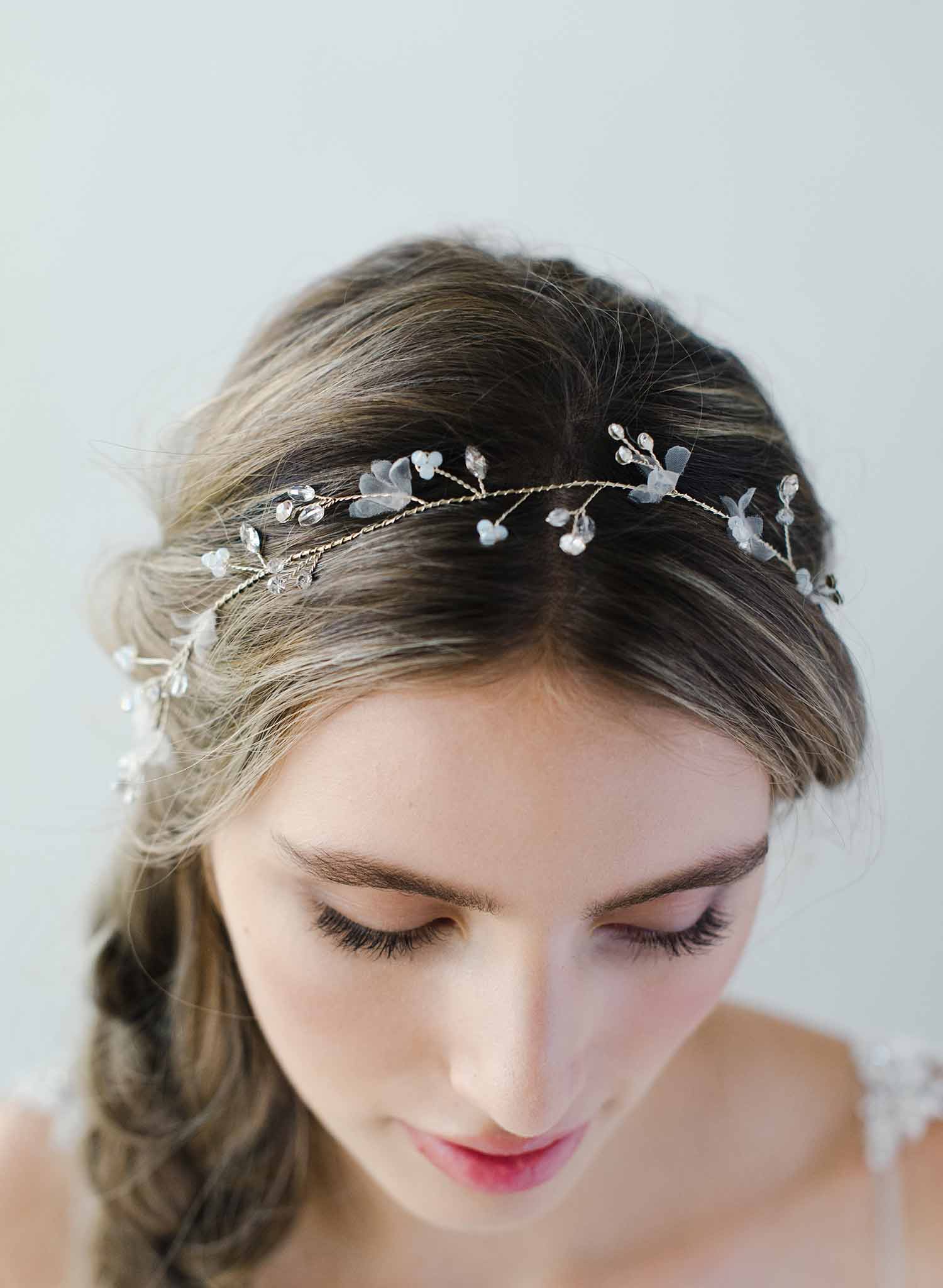 bridal crystal and silk flower hair vine, headband, twigs and honey