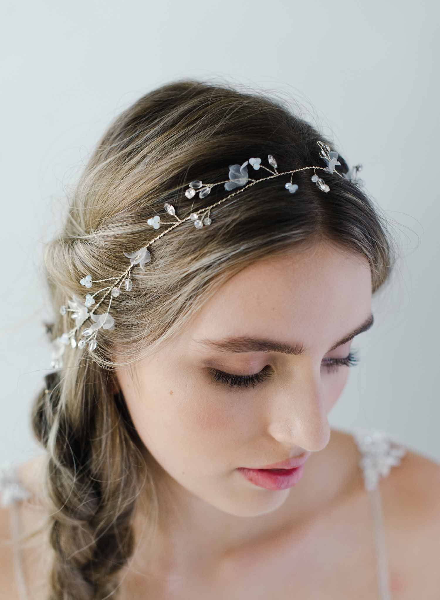 bridal crystal and silk flower hair vine, headband, twigs and honey