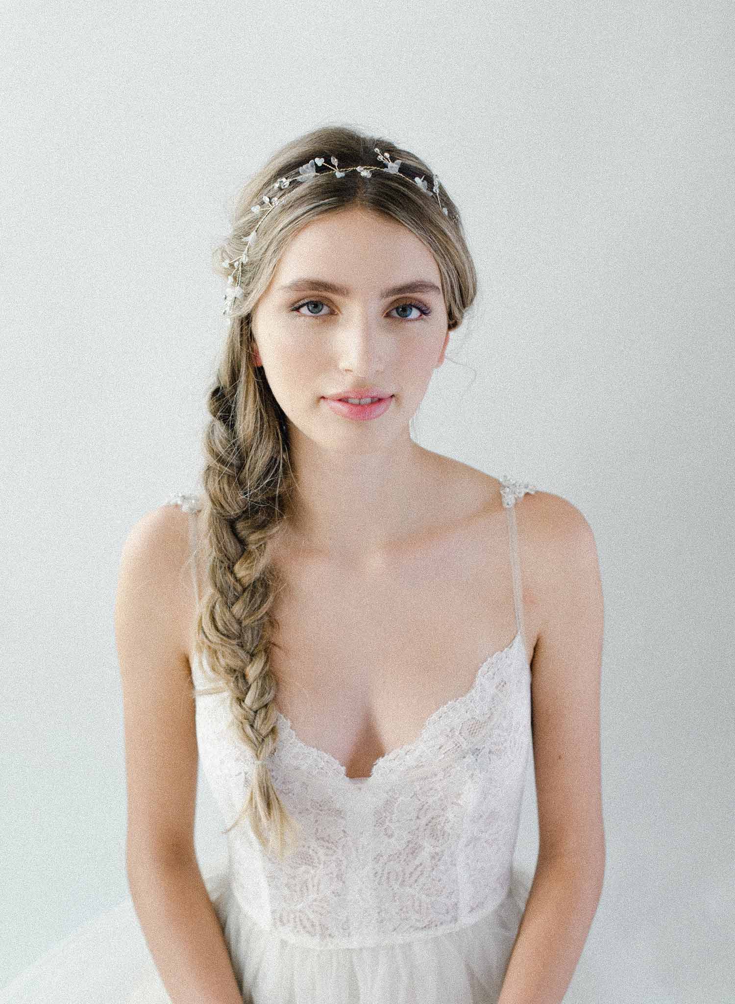 bridal crystal and silk flower hair vine, headband, twigs and honey