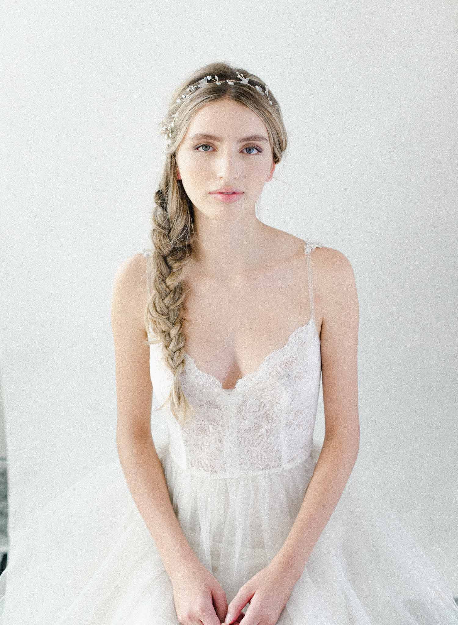 bridal crystal and silk flower hair vine, headband, twigs and honey