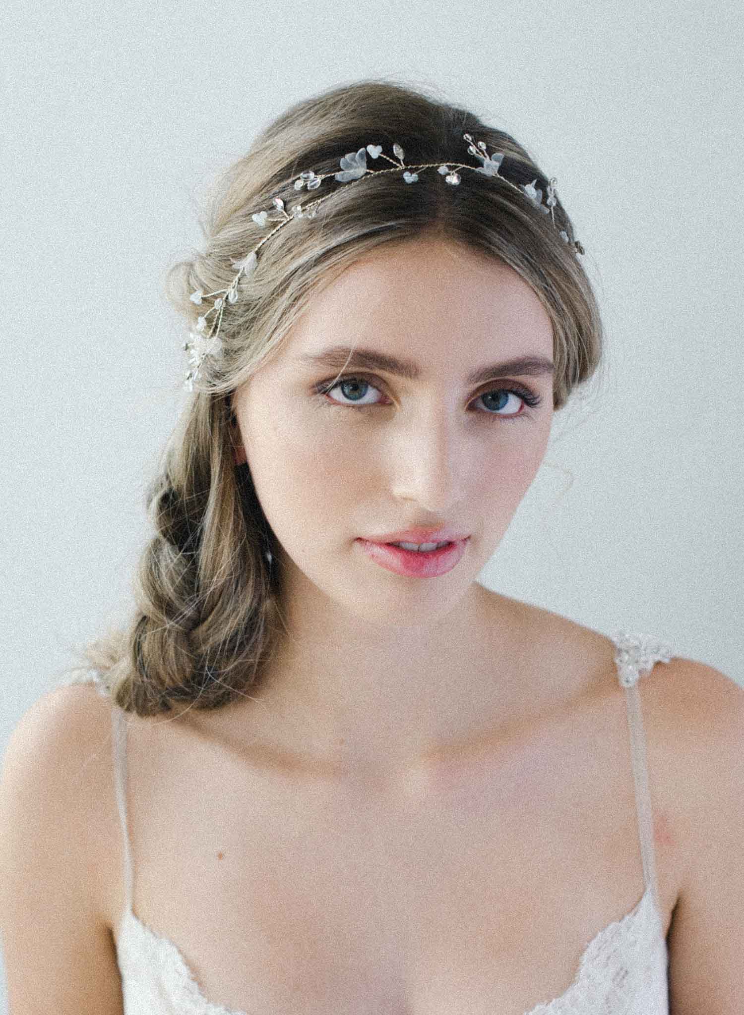 bridal crystal and silk flower hair vine, headband, twigs and honey