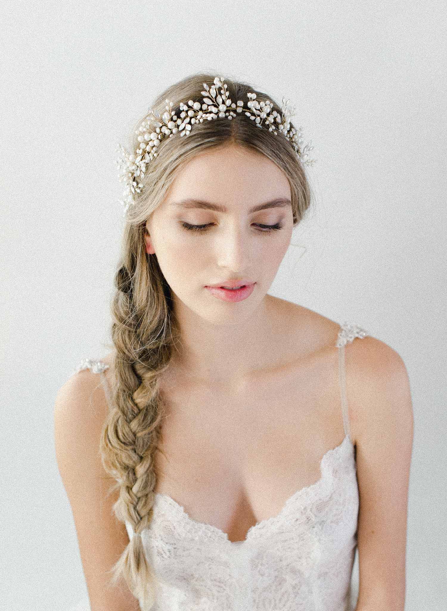 bridal hair vine, opal crystals, freshwater pearls, headpiece by twigs & honey