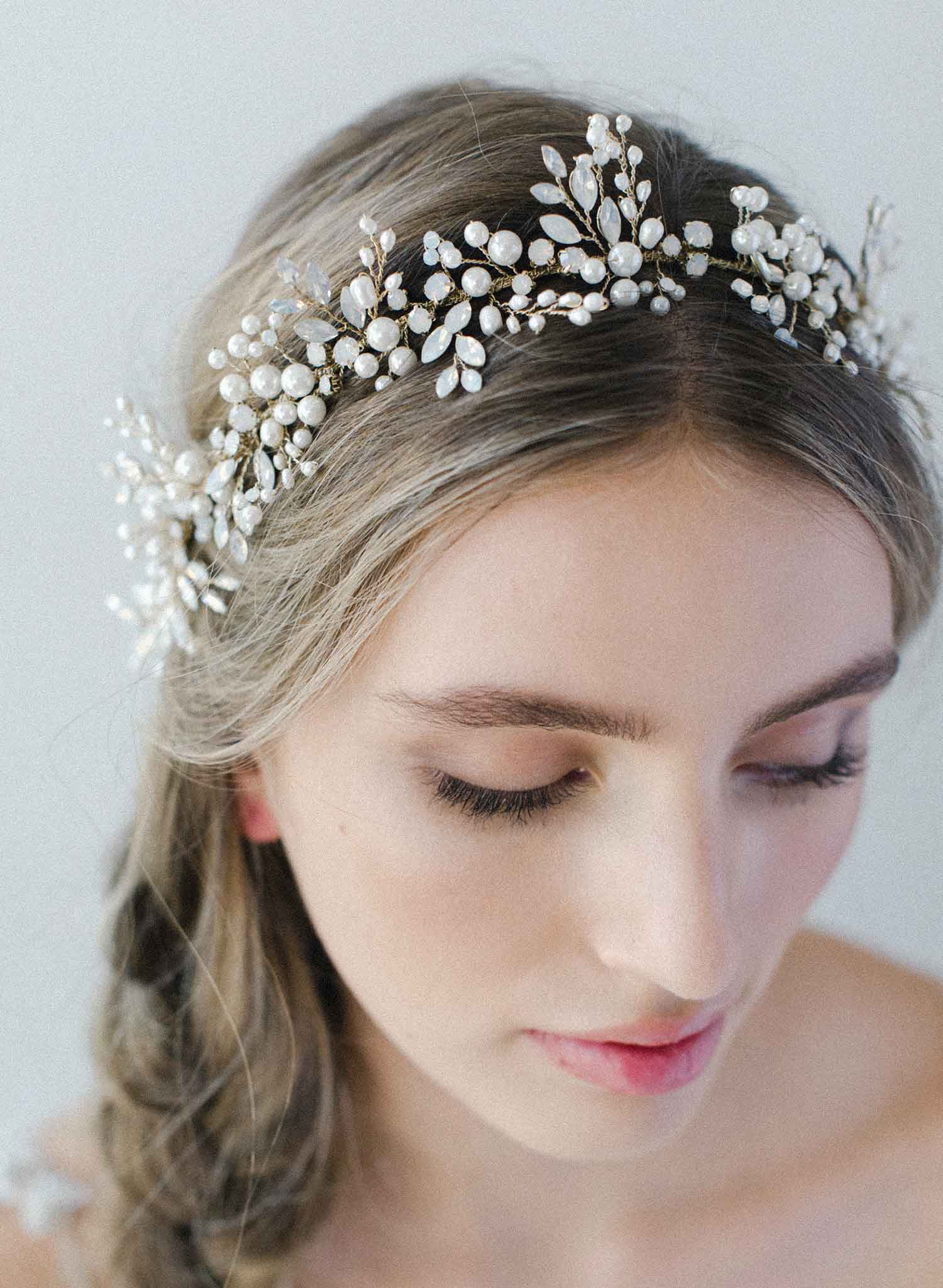 bridal hair vine, opal crystals, freshwater pearls, headpiece by twigs & honey
