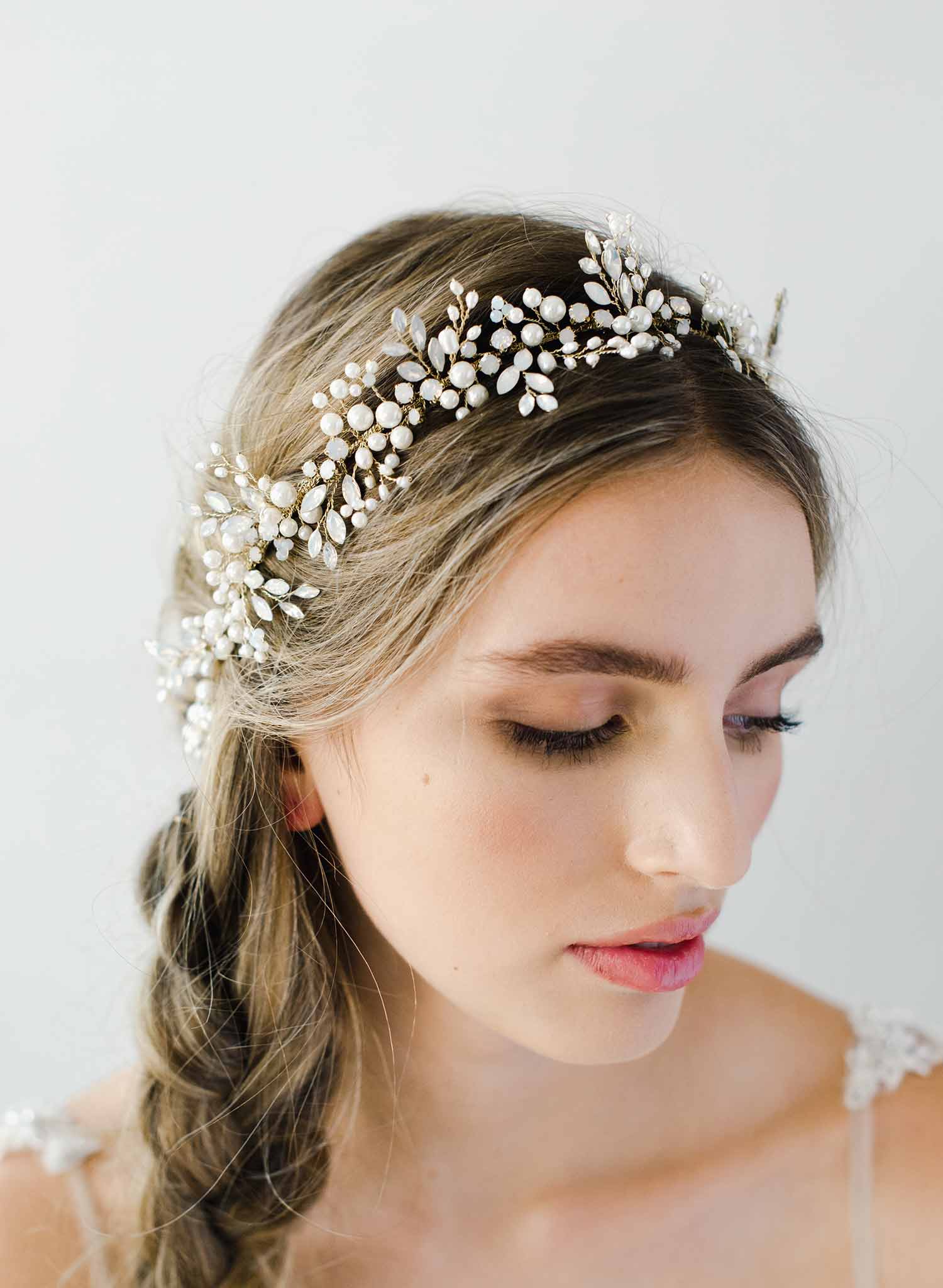 bridal hair vine, opal crystals, freshwater pearls, headpiece by twigs & honey