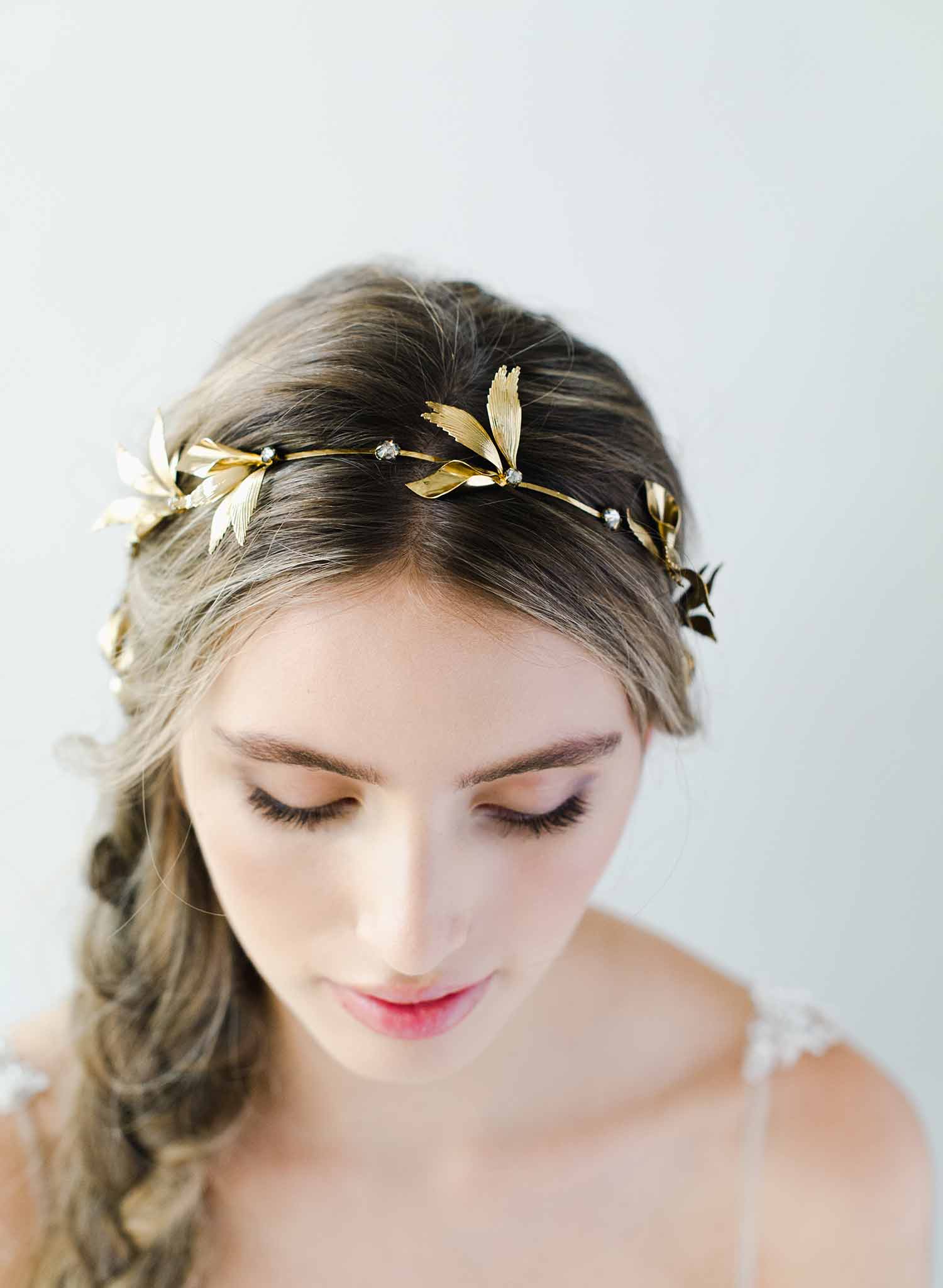 grecian inspired bridal headpiece, twigs and honey, gold 