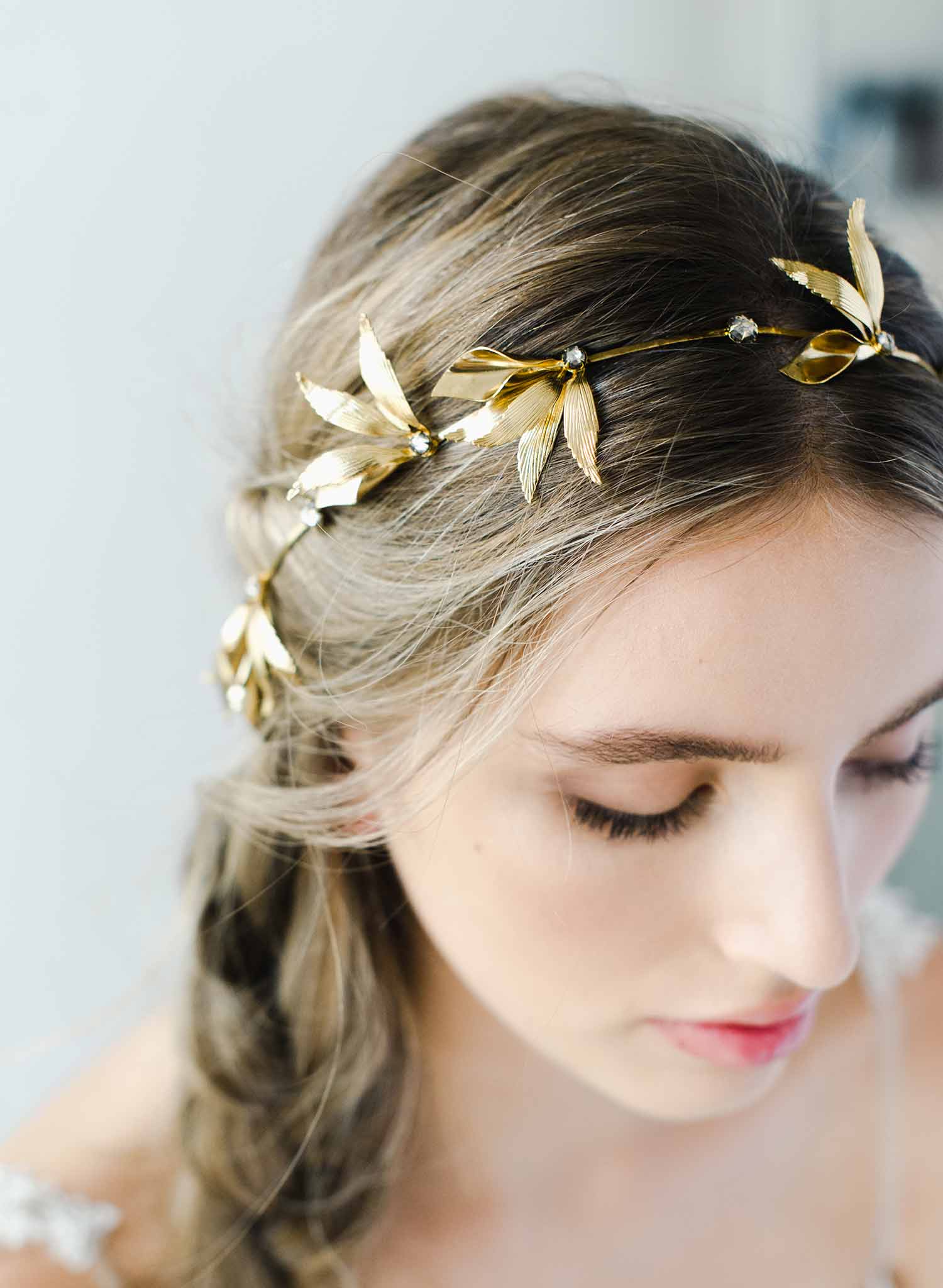 grecian inspired bridal headpiece, twigs and honey, gold 