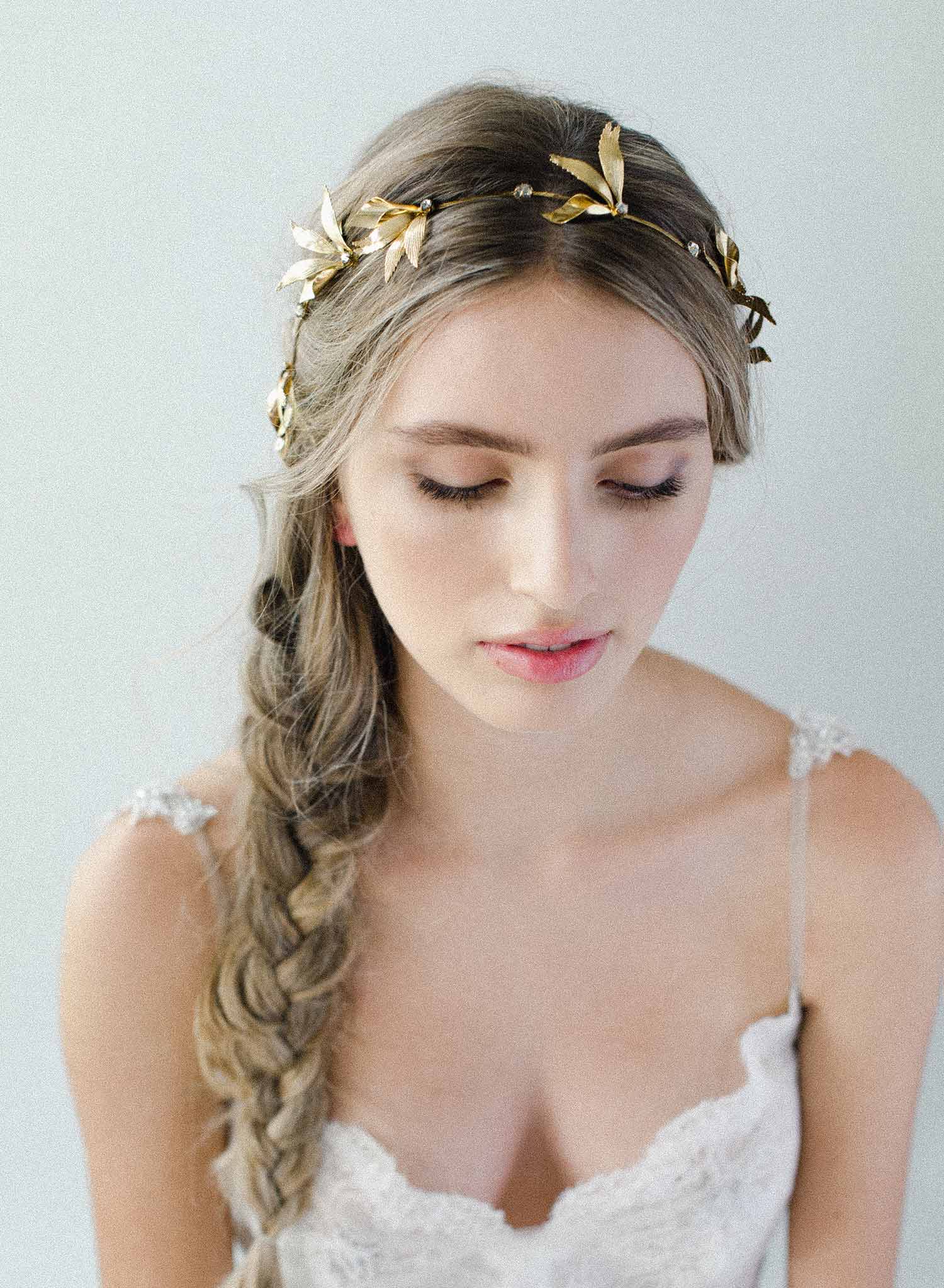grecian inspired bridal headpiece, twigs and honey, gold 
