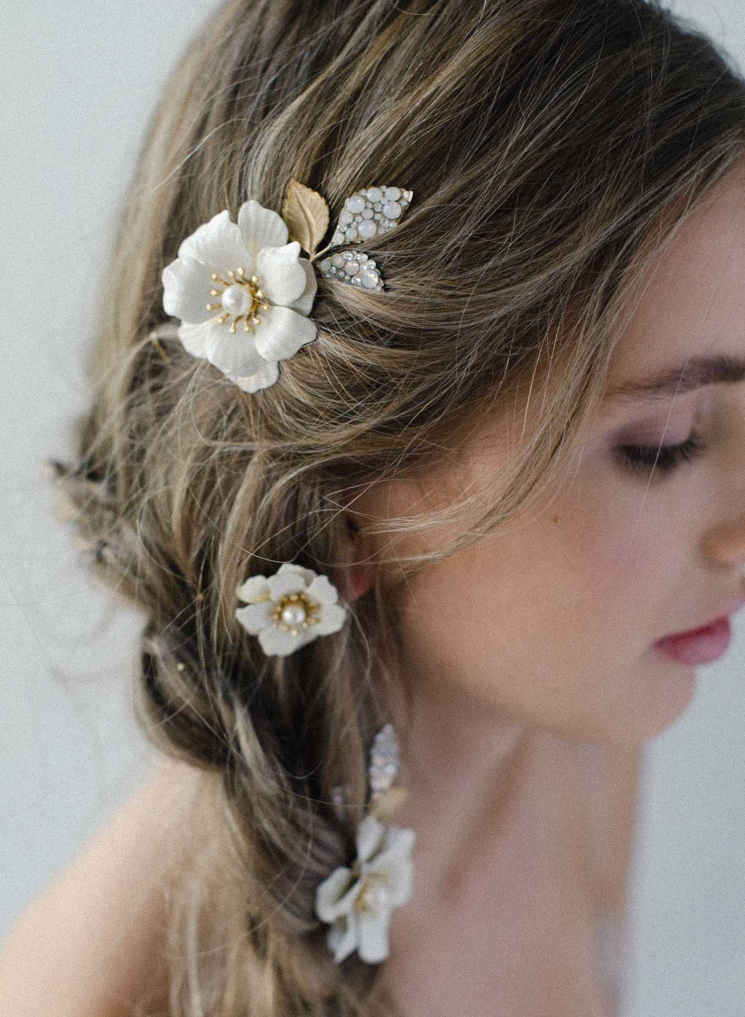bridal hair flower set of combs and pins, twigs & honey