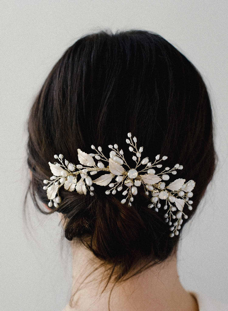 Twigs & Honey Pearl Hair Pin Set, Floral - Baby's Breath Freshwater Hair Pin Set of 5 - Style #2158