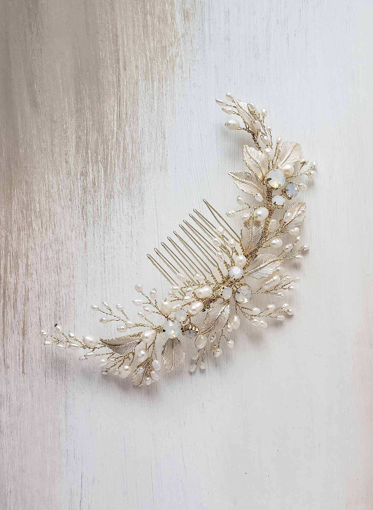 Freshwater pearl and opal hair comb - Style #2053