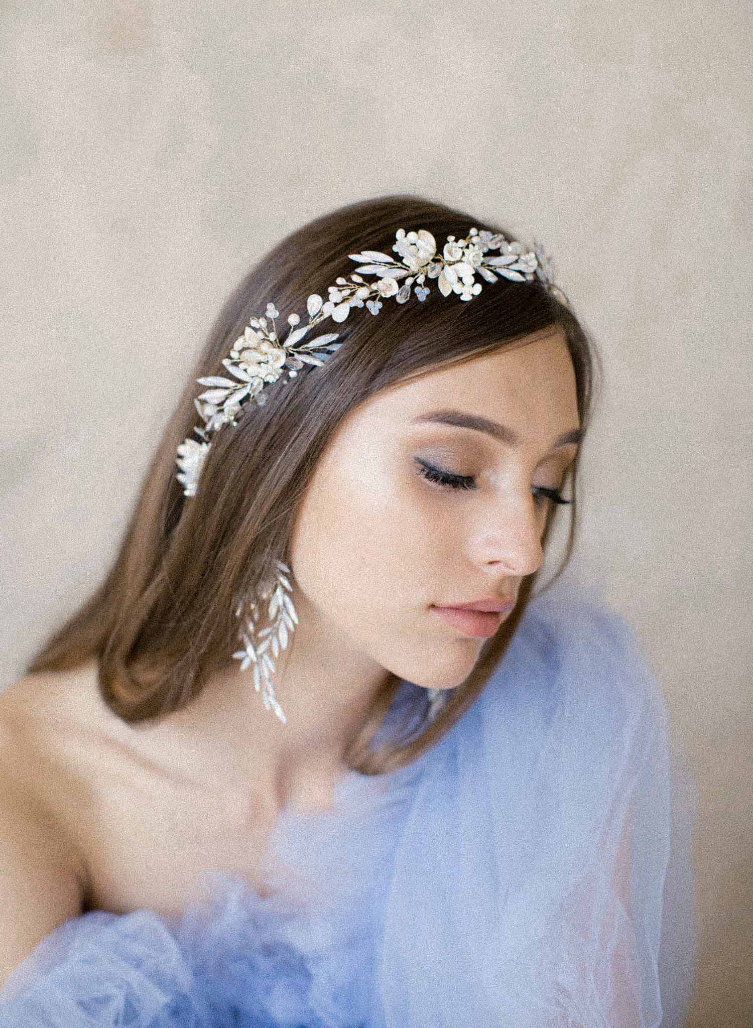Twigs & Honey Bridal Floral Handmade Clay Hairpins - Pearlescent Blossom Bridal Hair Pin Set of 2 - Style #2175