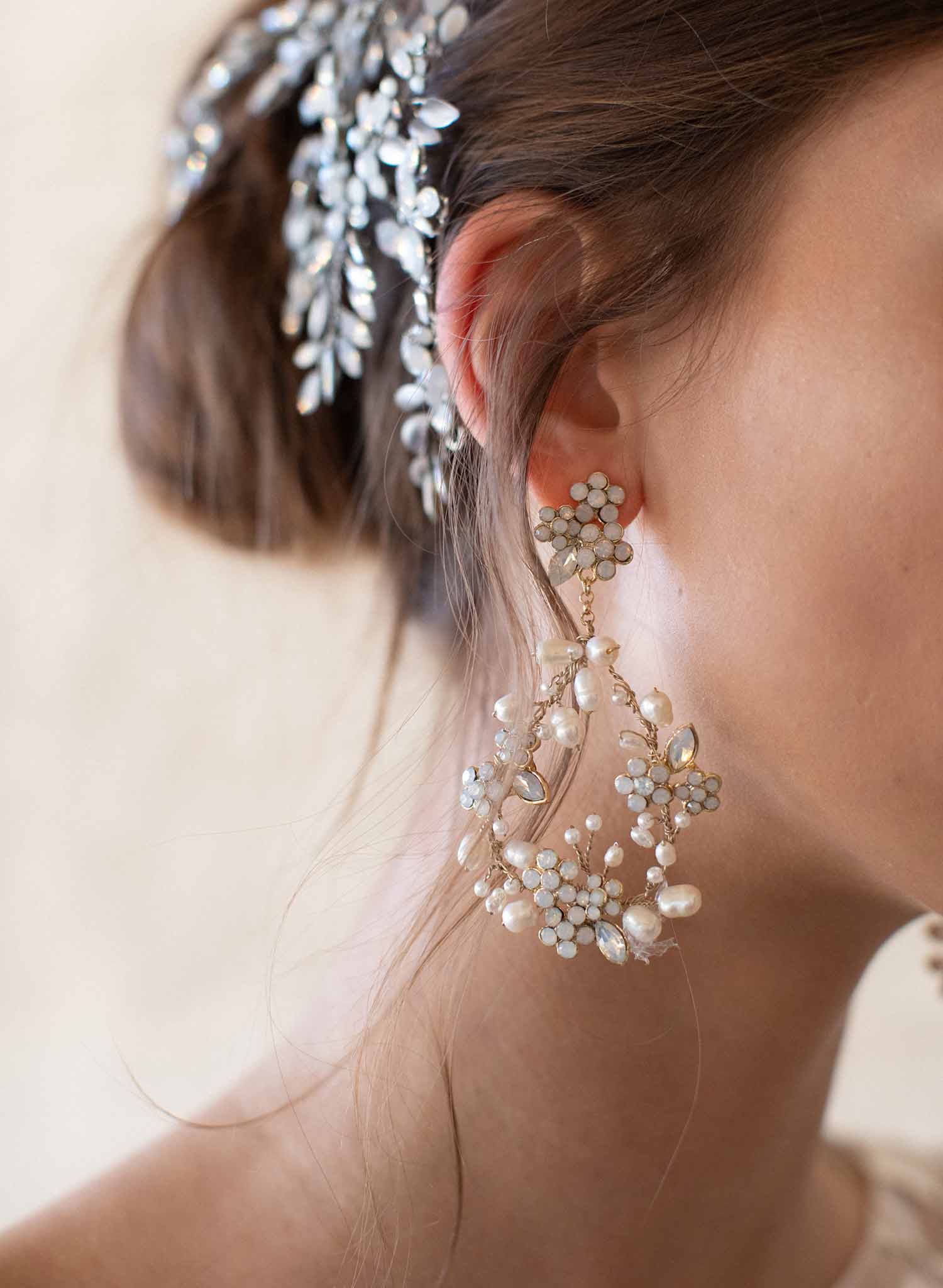 kora bhldn bridal earrings, chandelier, special occasion, pearl, twigs & honey