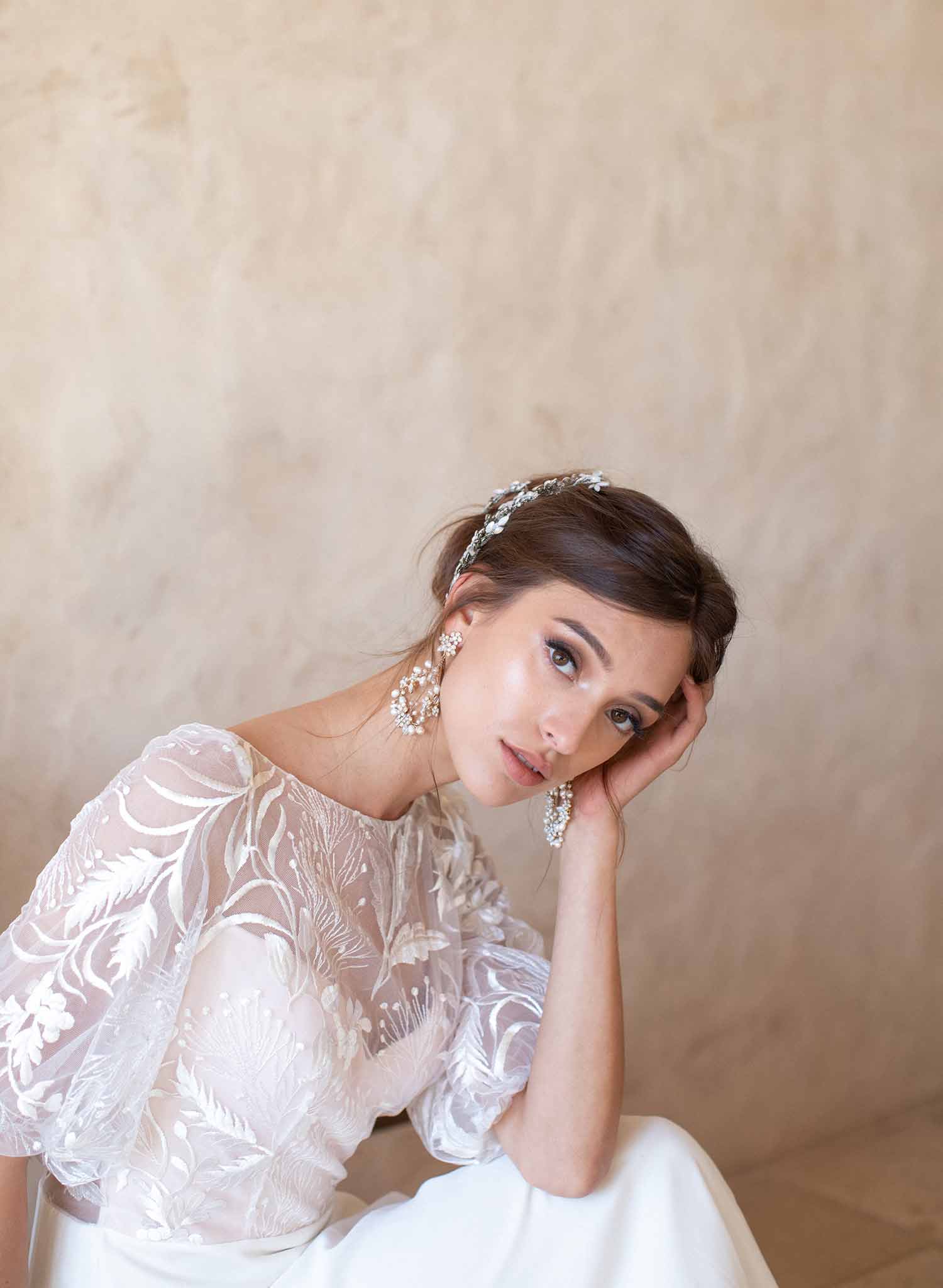 kora bhldn bridal earrings, chandelier, special occasion, pearl, twigs & honey