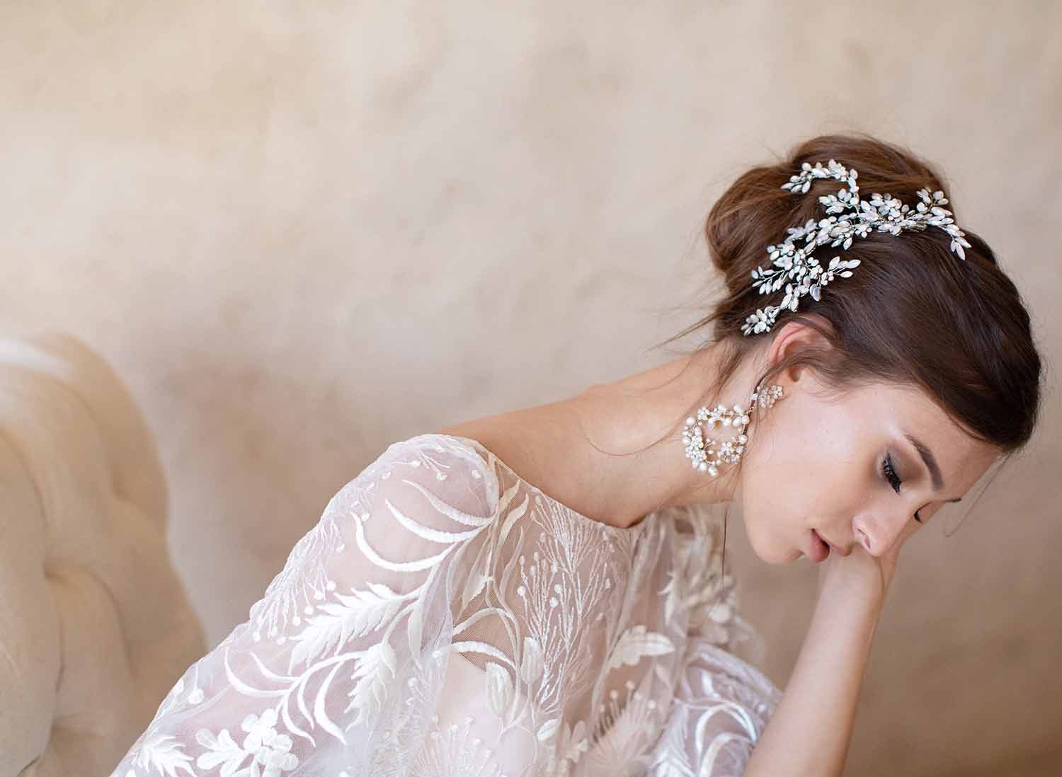 Twigs & Honey Swarovski Pearl Bridal Headband, Tiara - Venus Pearl Headband - Style #21303