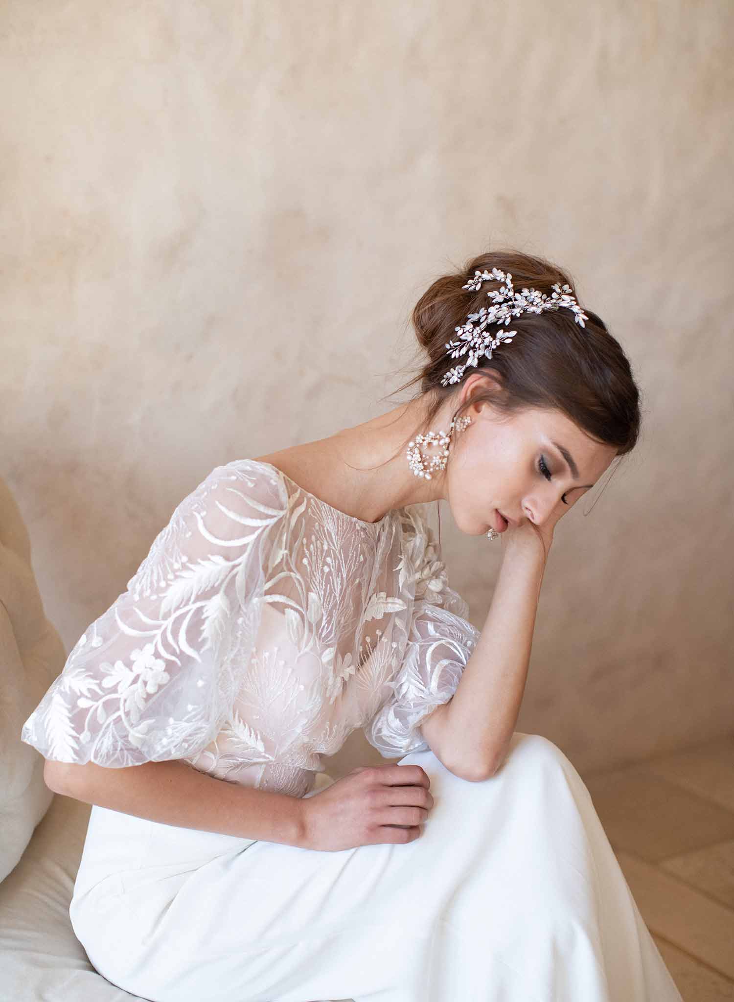 kora bhldn bridal earrings, chandelier, special occasion, pearl, twigs & honey