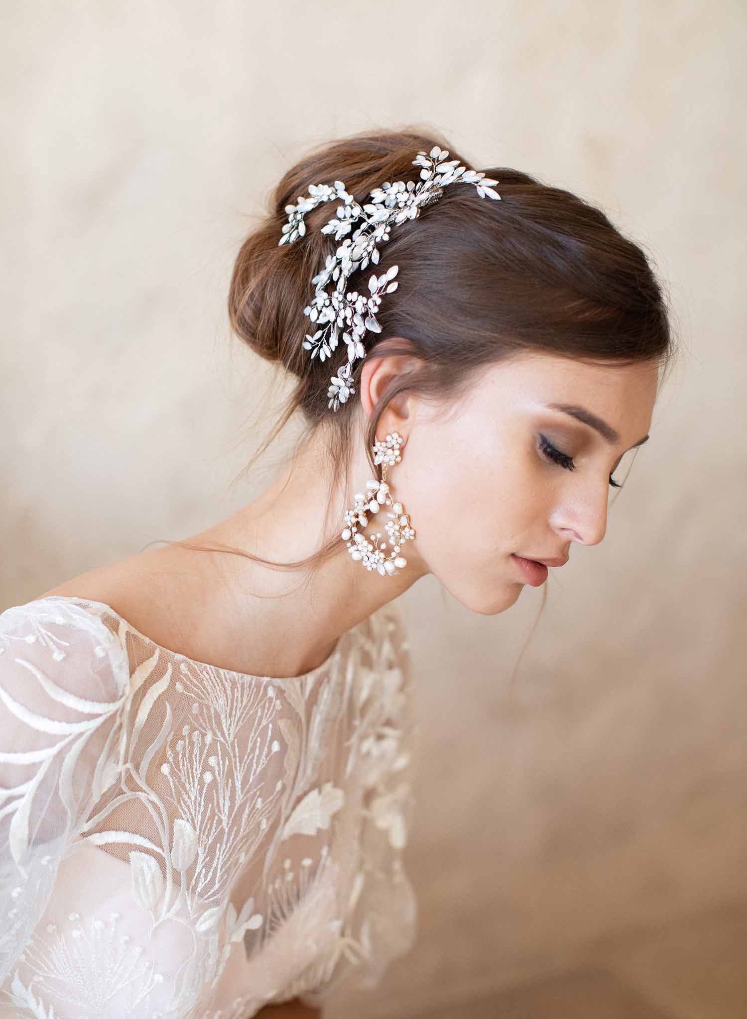 kora bhldn bridal earrings, chandelier, special occasion, pearl, twigs & honey