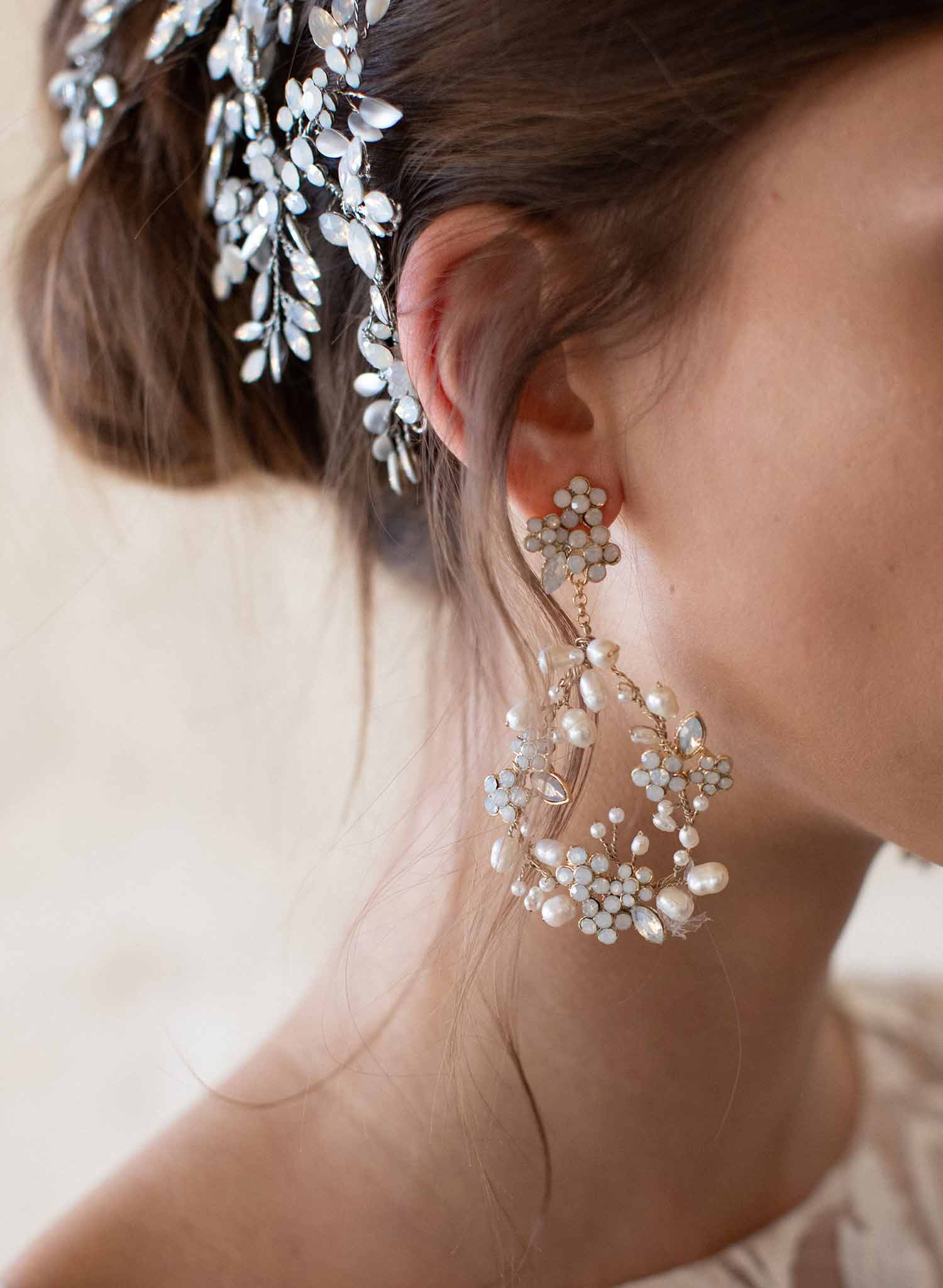 kora bhldn bridal earrings, chandelier, special occasion, pearl, twigs & honey