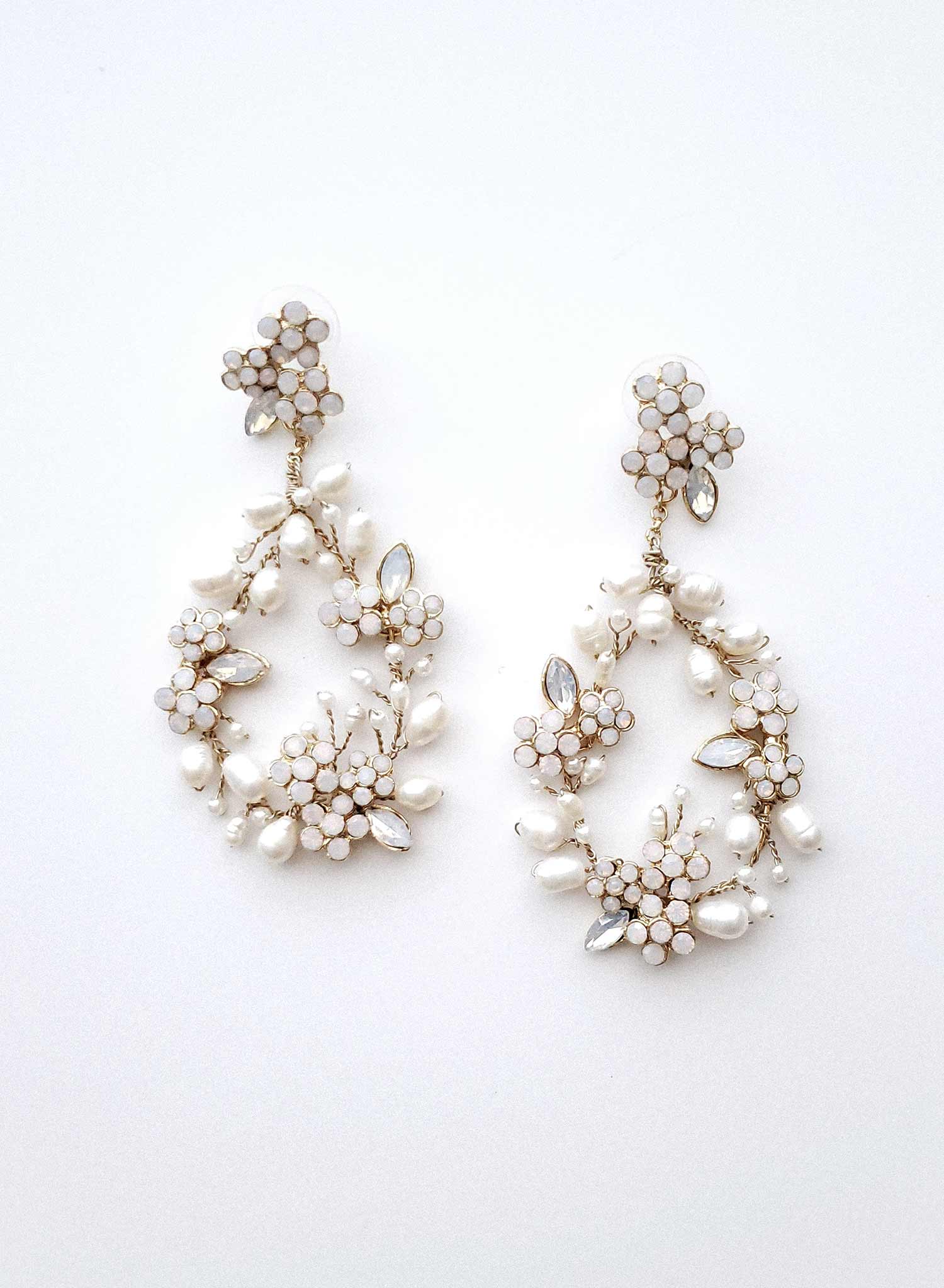 kora bhldn bridal earrings, chandelier, special occasion, pearl, twigs & honey