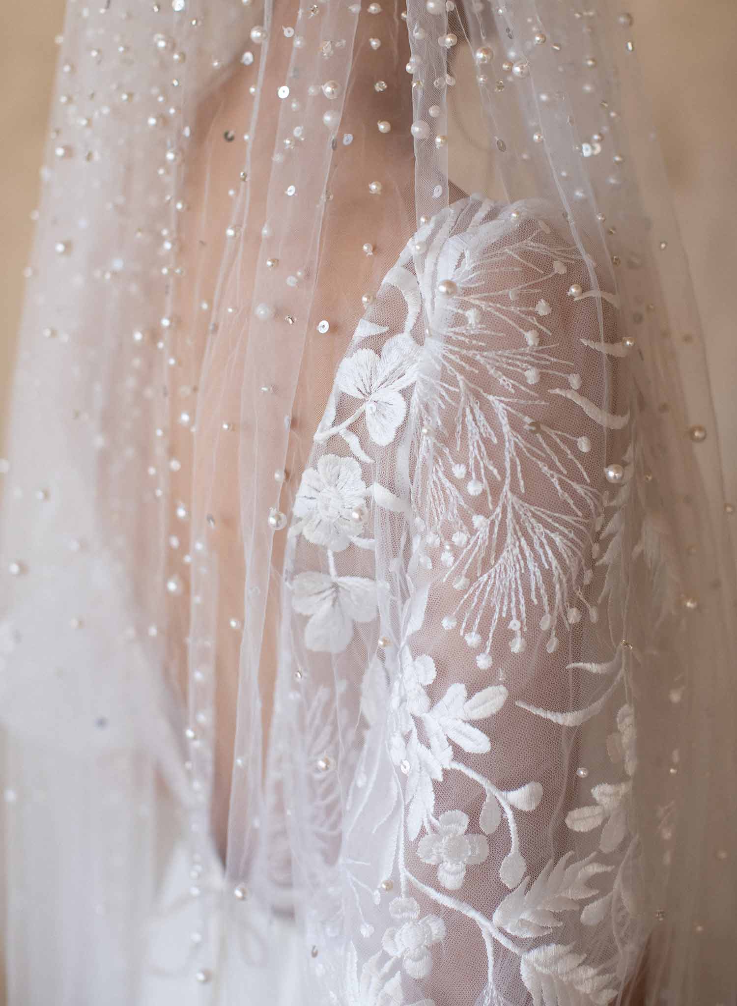 pearl bridal train veil, twigs & honey, wedding veil