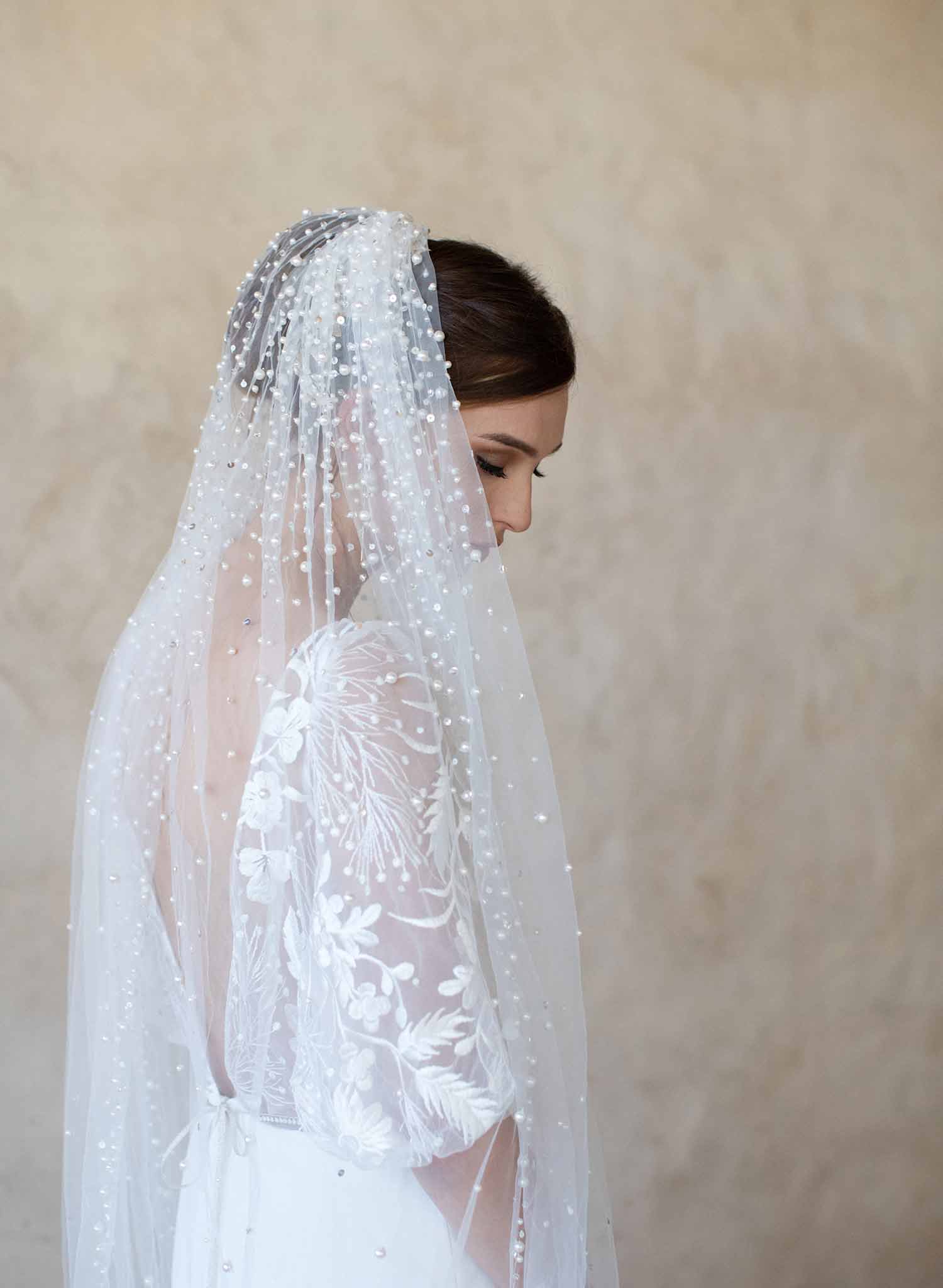 pearl bridal train veil, twigs & honey, wedding veil