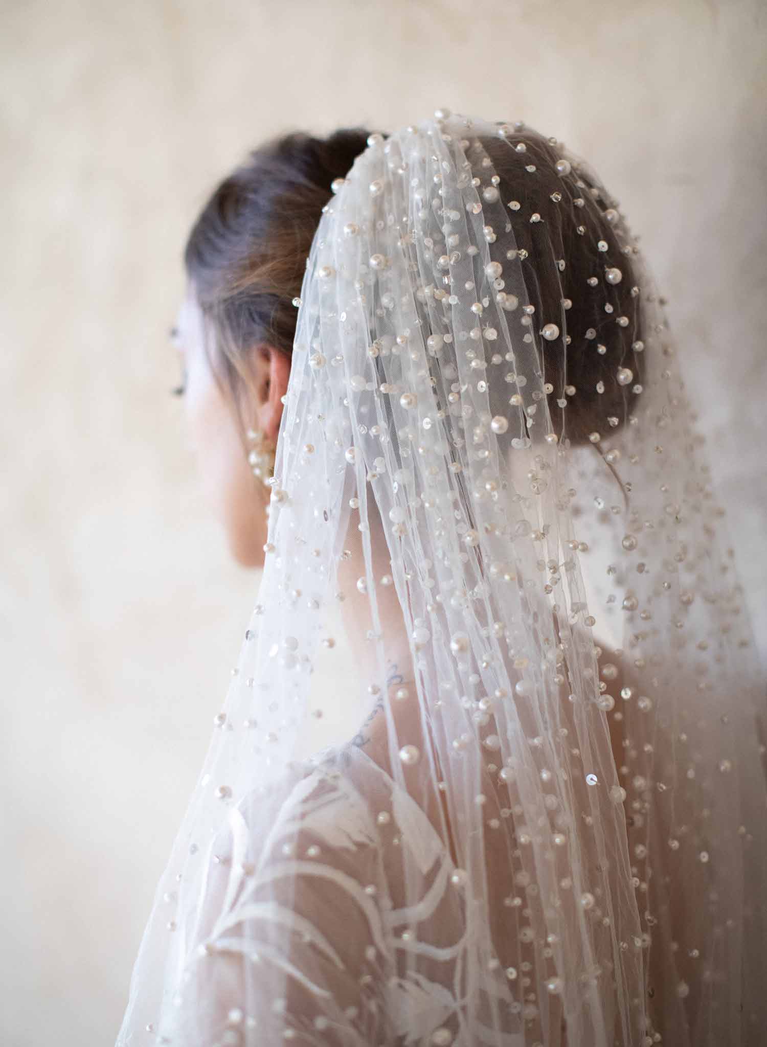 pearl bridal train veil, twigs & honey, wedding veil