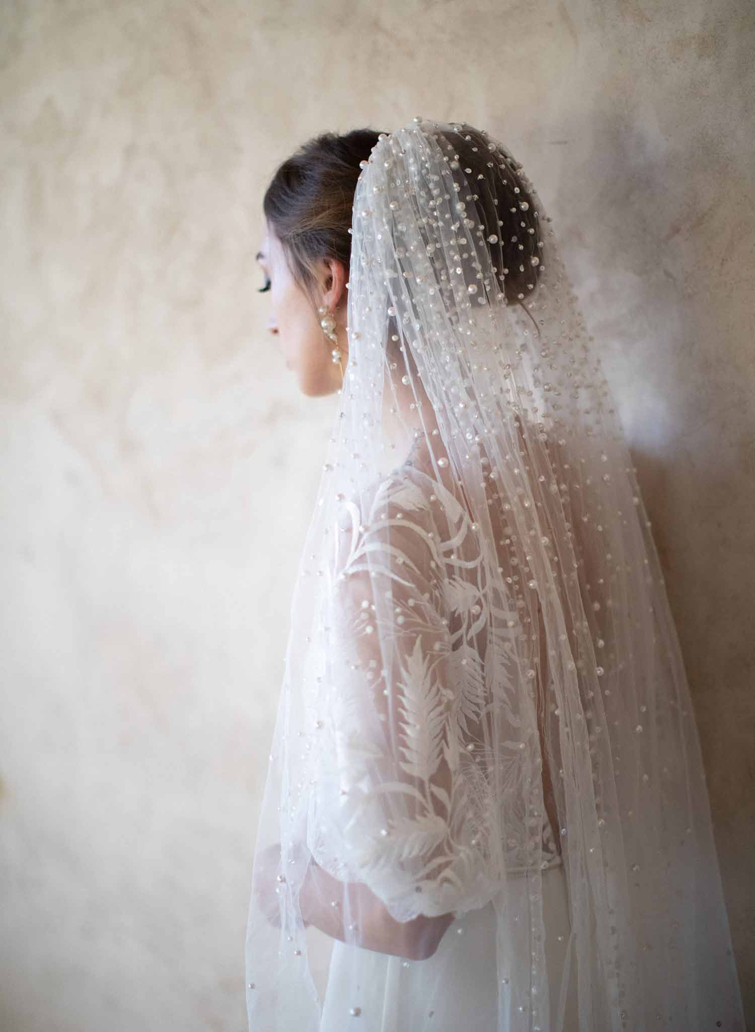 pearl bridal train veil, twigs & honey, wedding veil