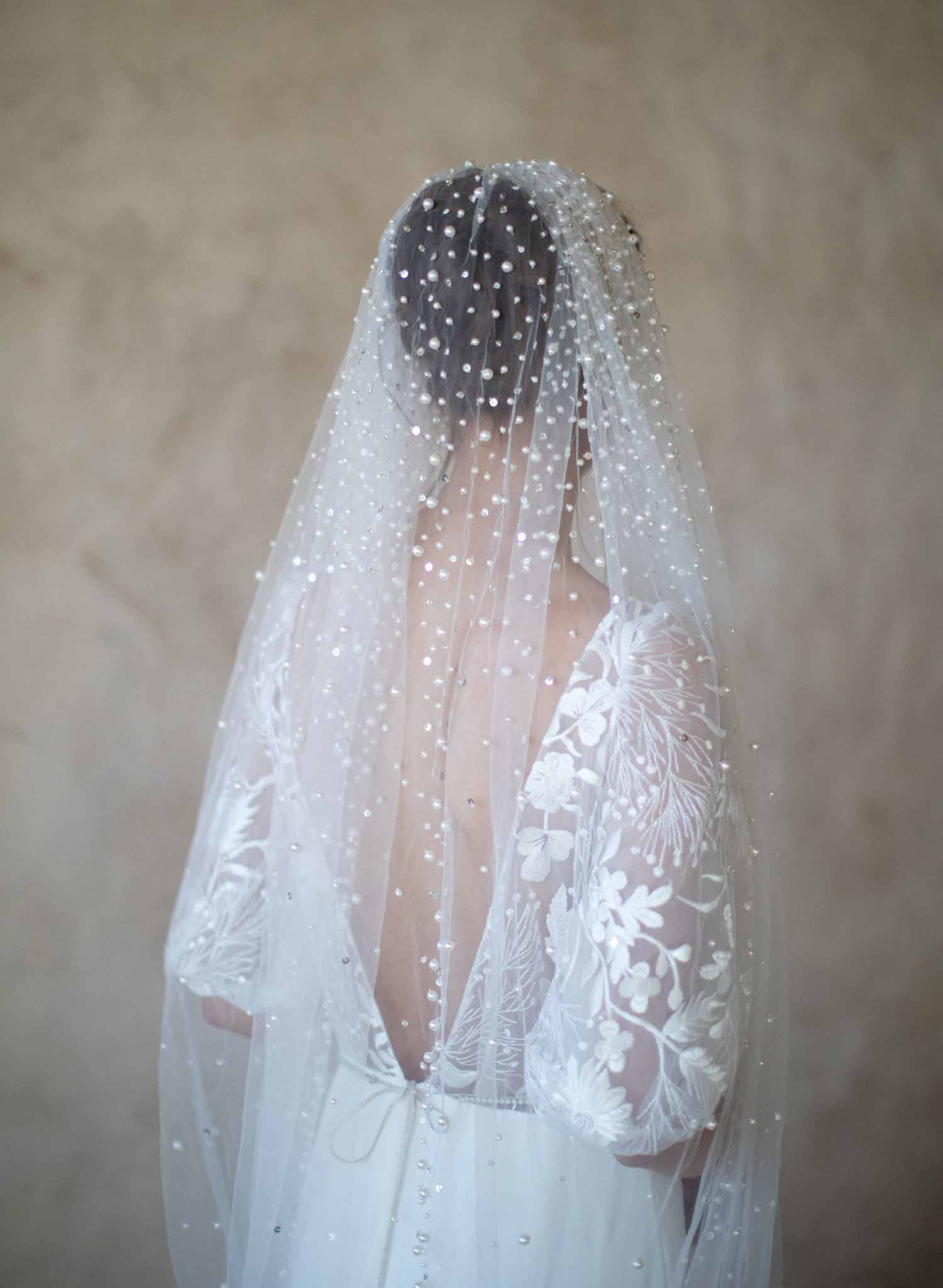 pearl bridal train veil, twigs & honey, wedding veil