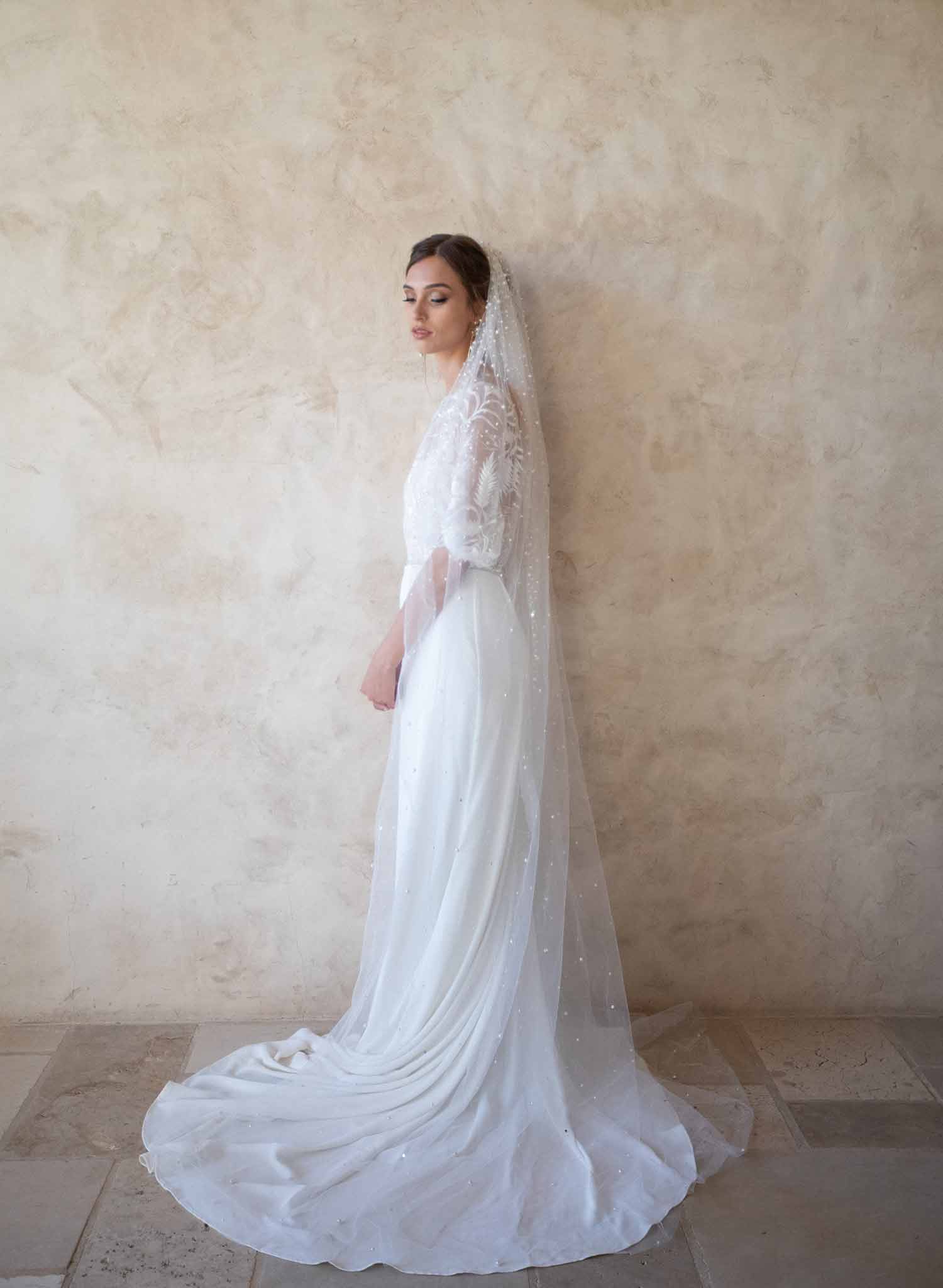 pearl bridal train veil, twigs & honey, wedding veil