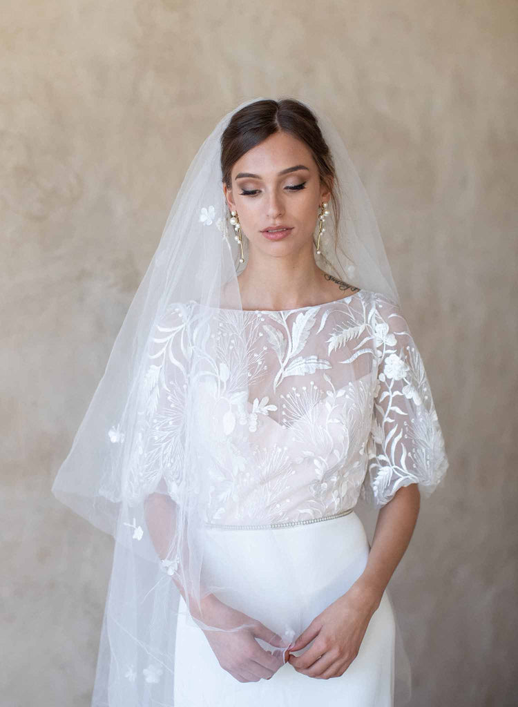 embroidered floral bridal veil, twigs and honey, embellished blusher