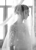 embroidered floral bridal veil, twigs and honey, embellished blusher