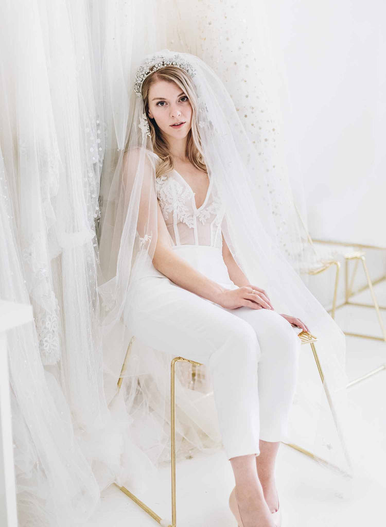 embroidered floral bridal veil, twigs and honey, embellished blusher