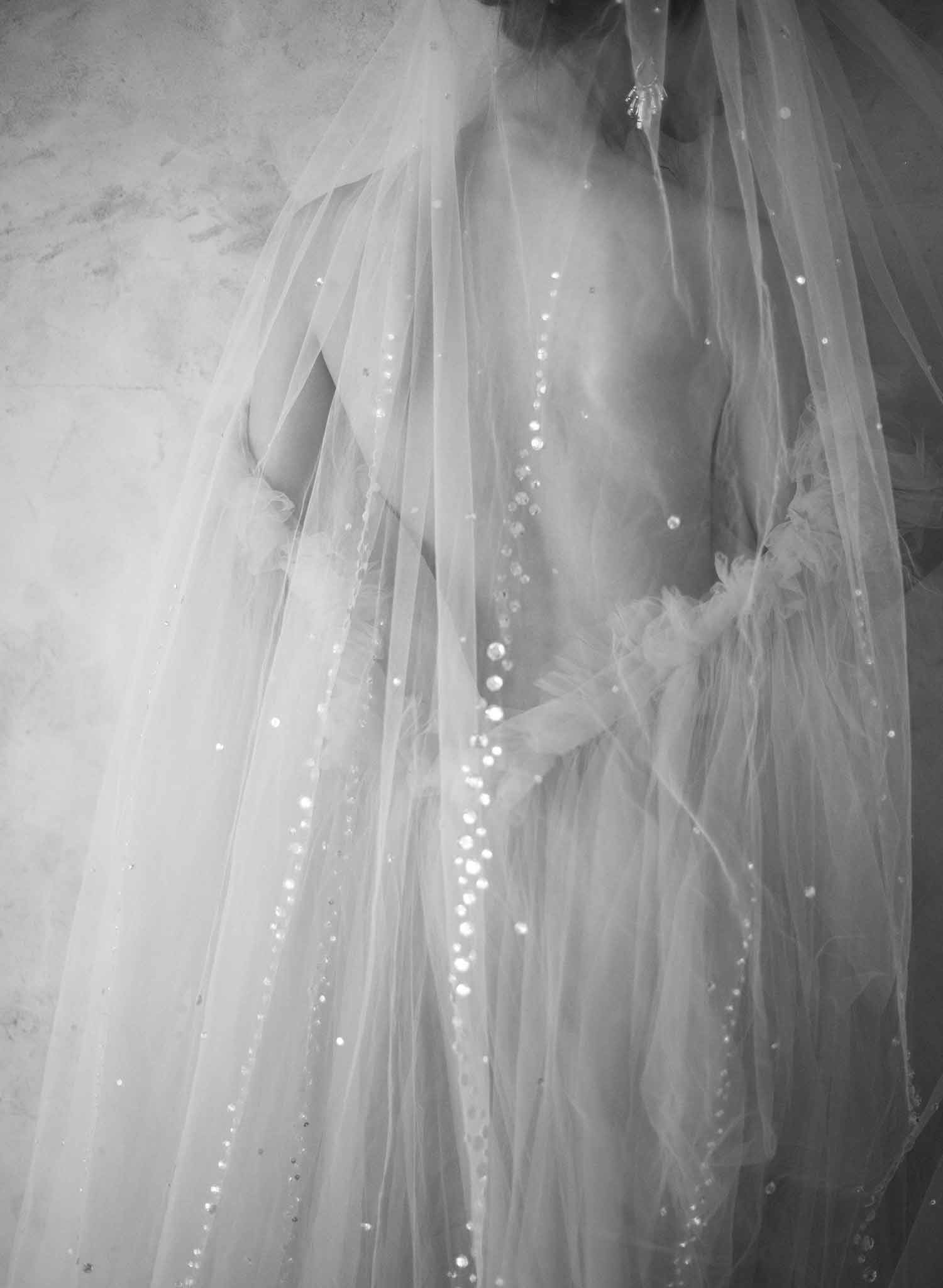 bridal train veil, chapel embellished crystal veil, twigs and honey