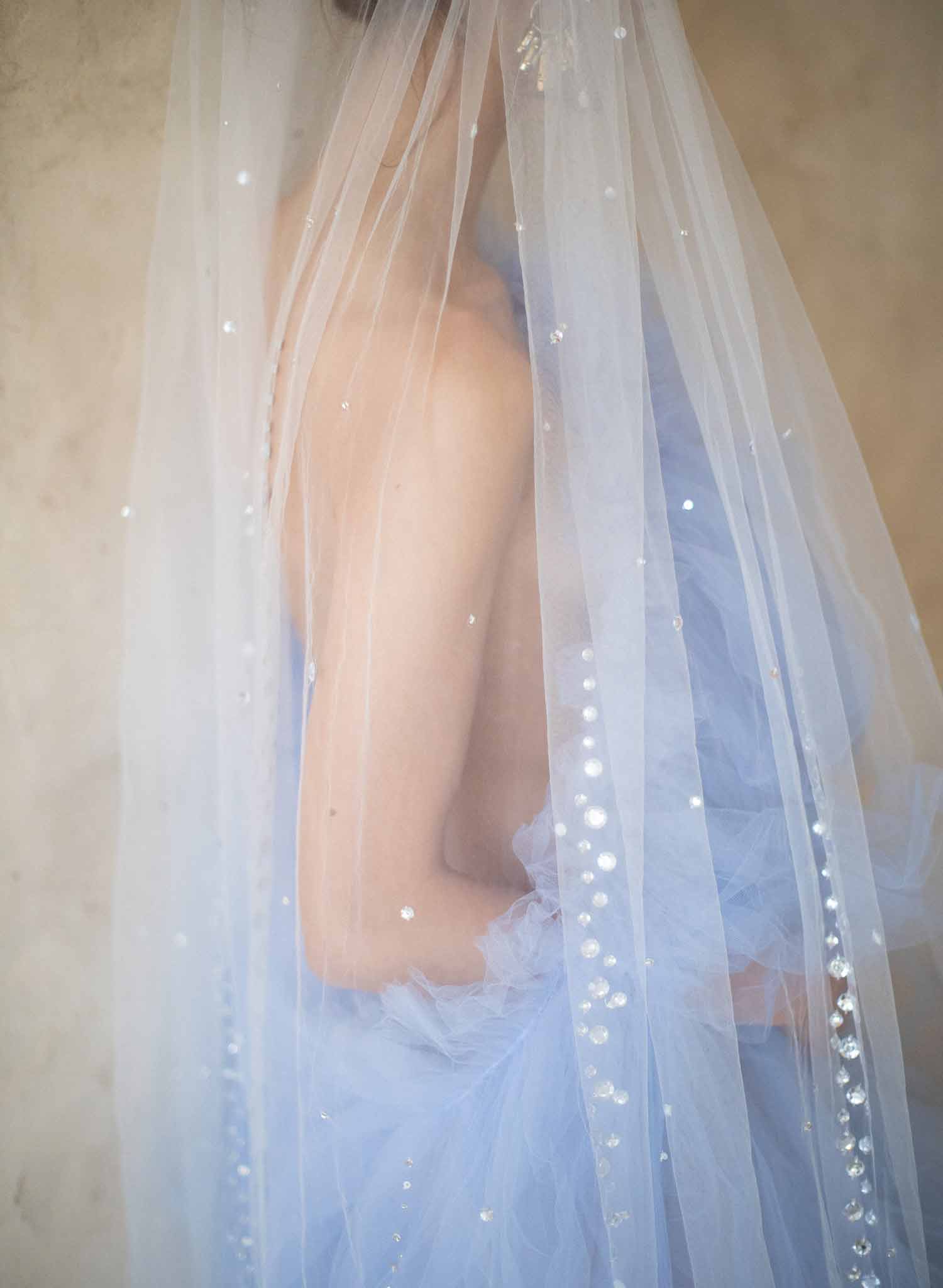 bridal train veil, chapel embellished crystal veil, twigs and honey