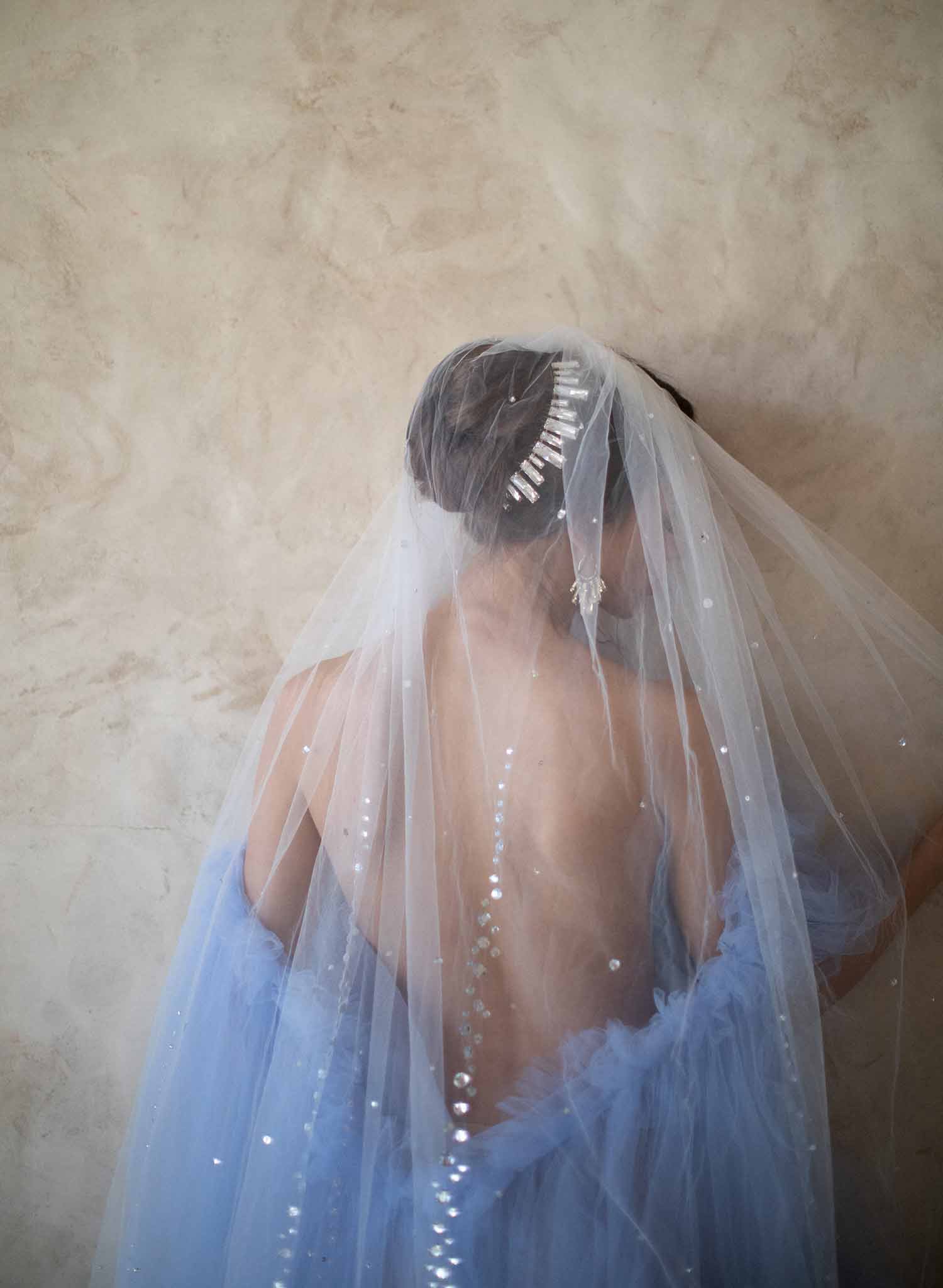 bridal train veil, chapel embellished crystal veil, twigs and honey