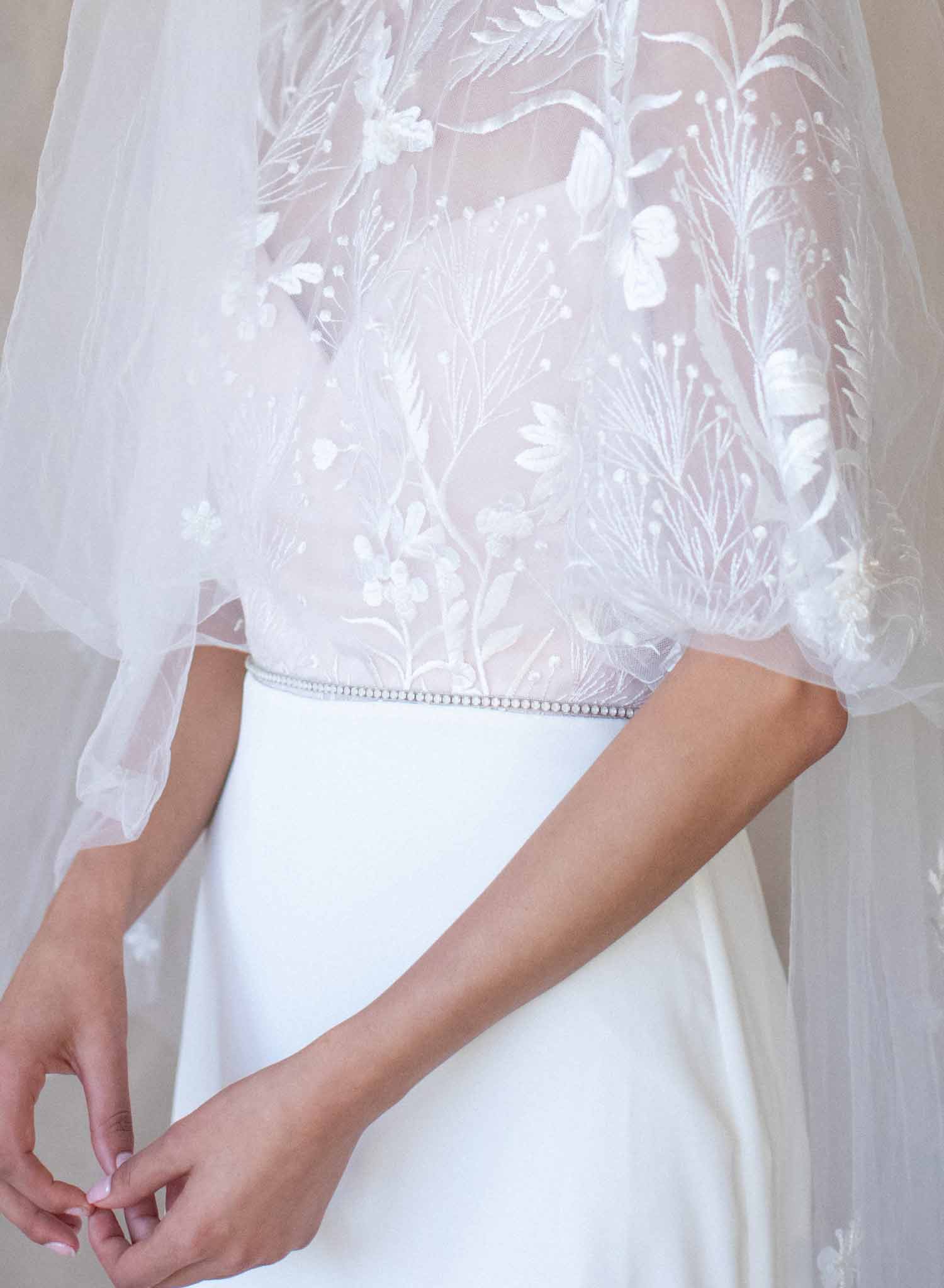 Simple embroidered crystal or pearl bead sash - Style #2069