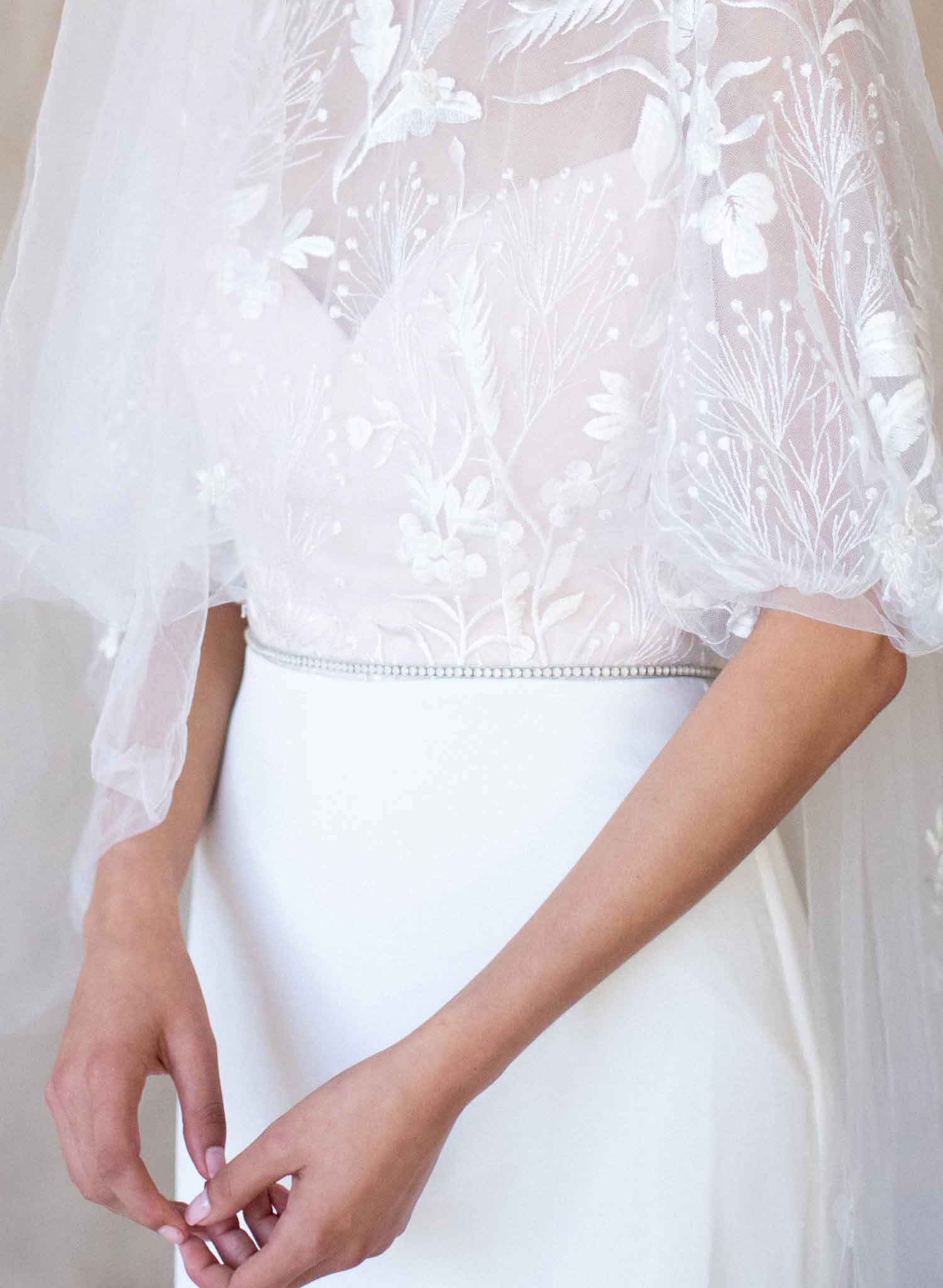 Simple embroidered crystal or pearl bead sash - Style #2069