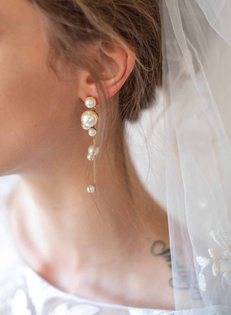 pearl droplet earrings, hoop chandelier, bridal, twigs and honey