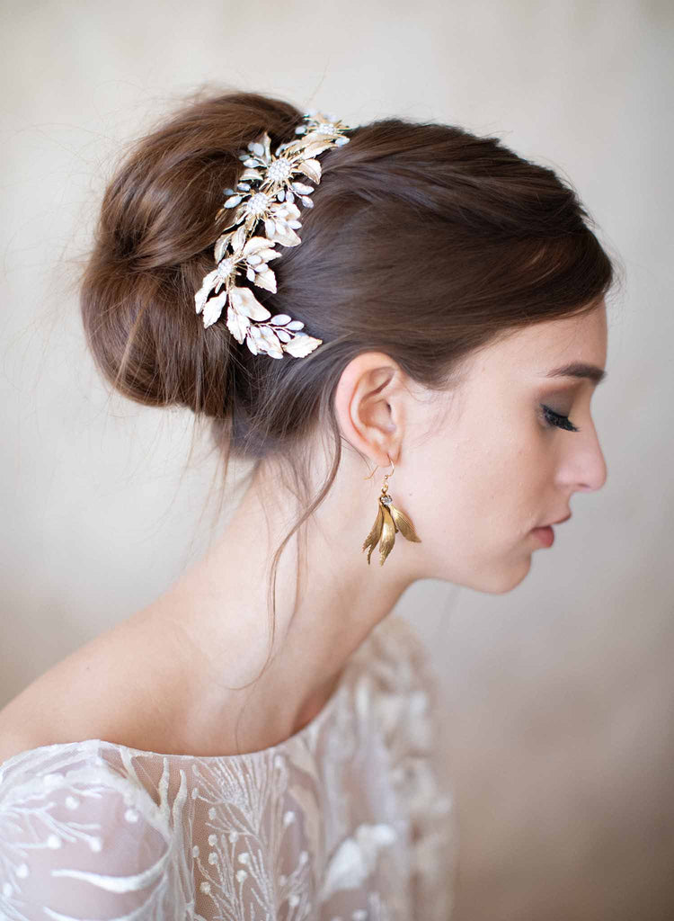 grecian inspired gold drop earrings, bridal, twigs and honey, weddings