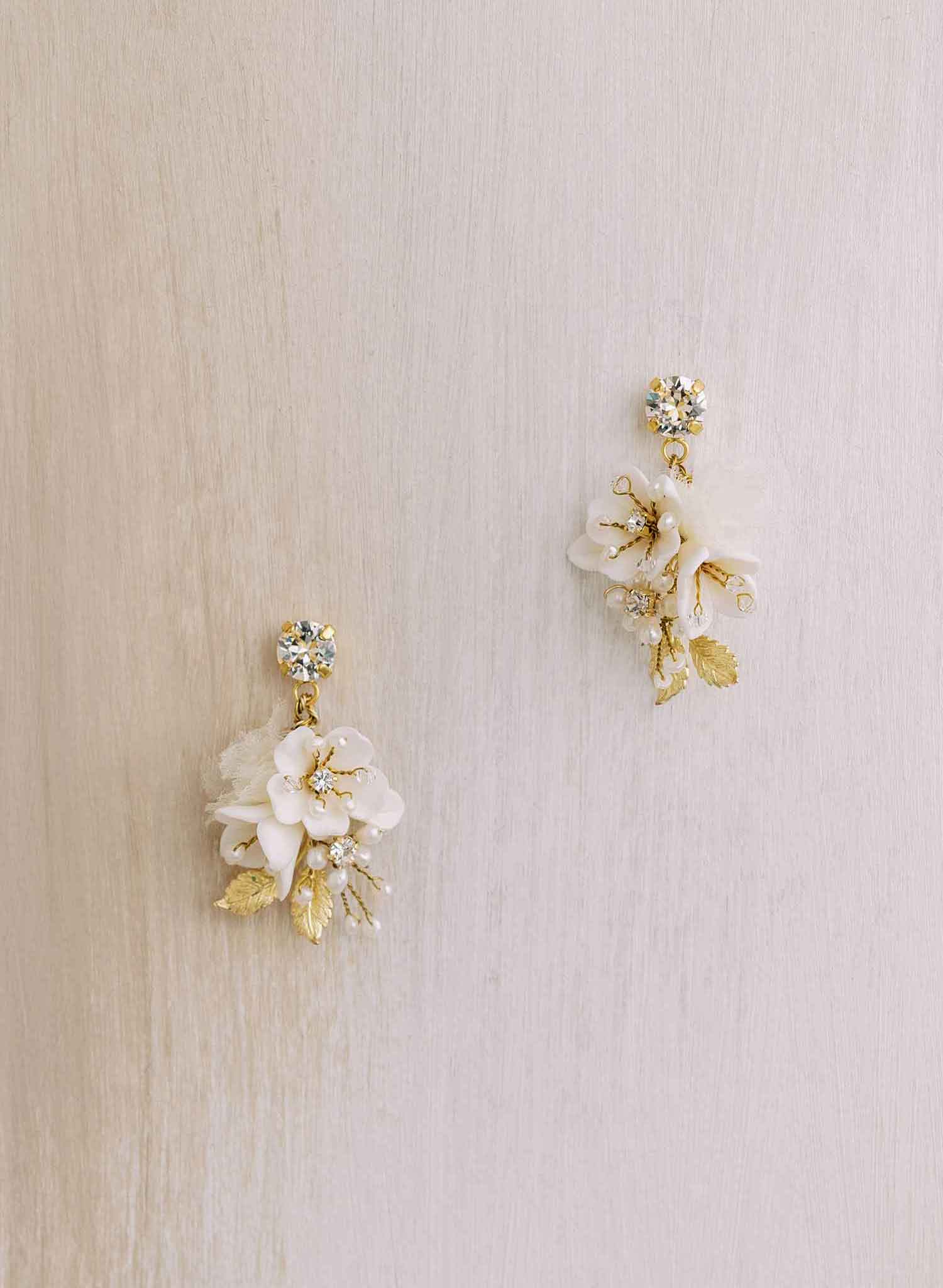 Petite floral and crystal bridal earrings - Style #2100
