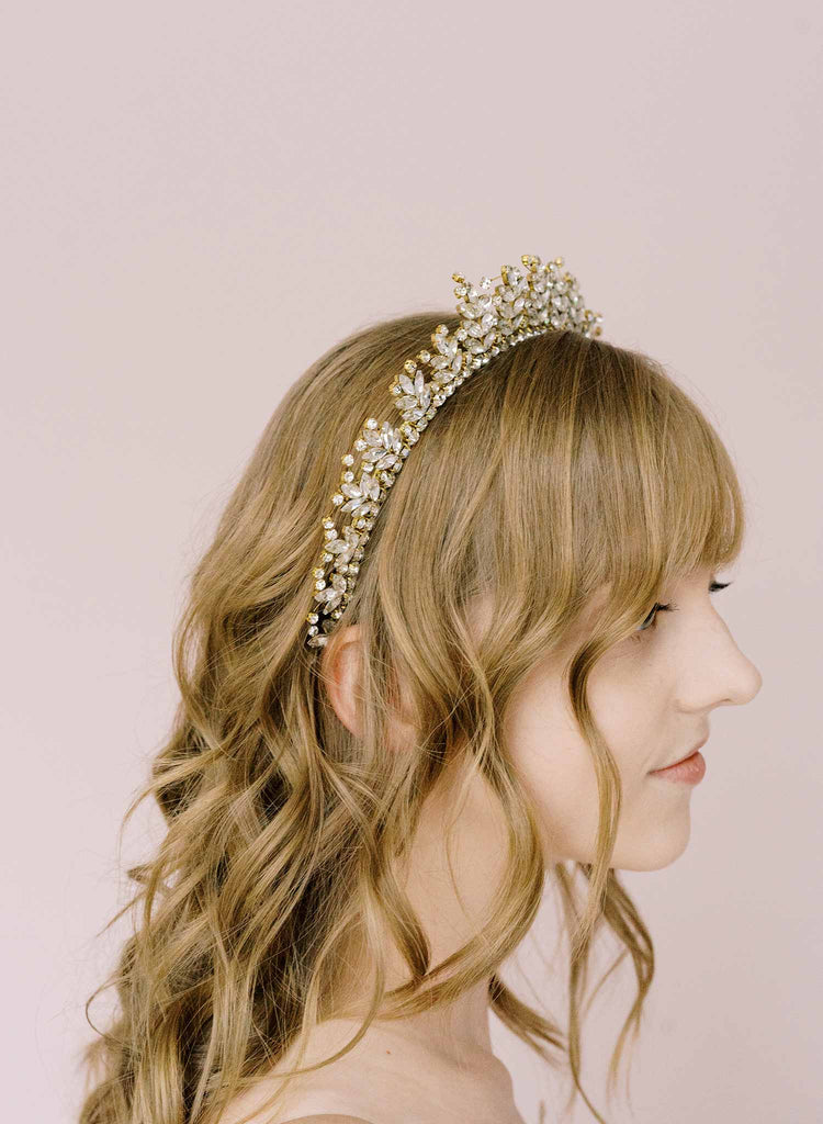 bridal crystal tiara crown, ornate, twigs & honey