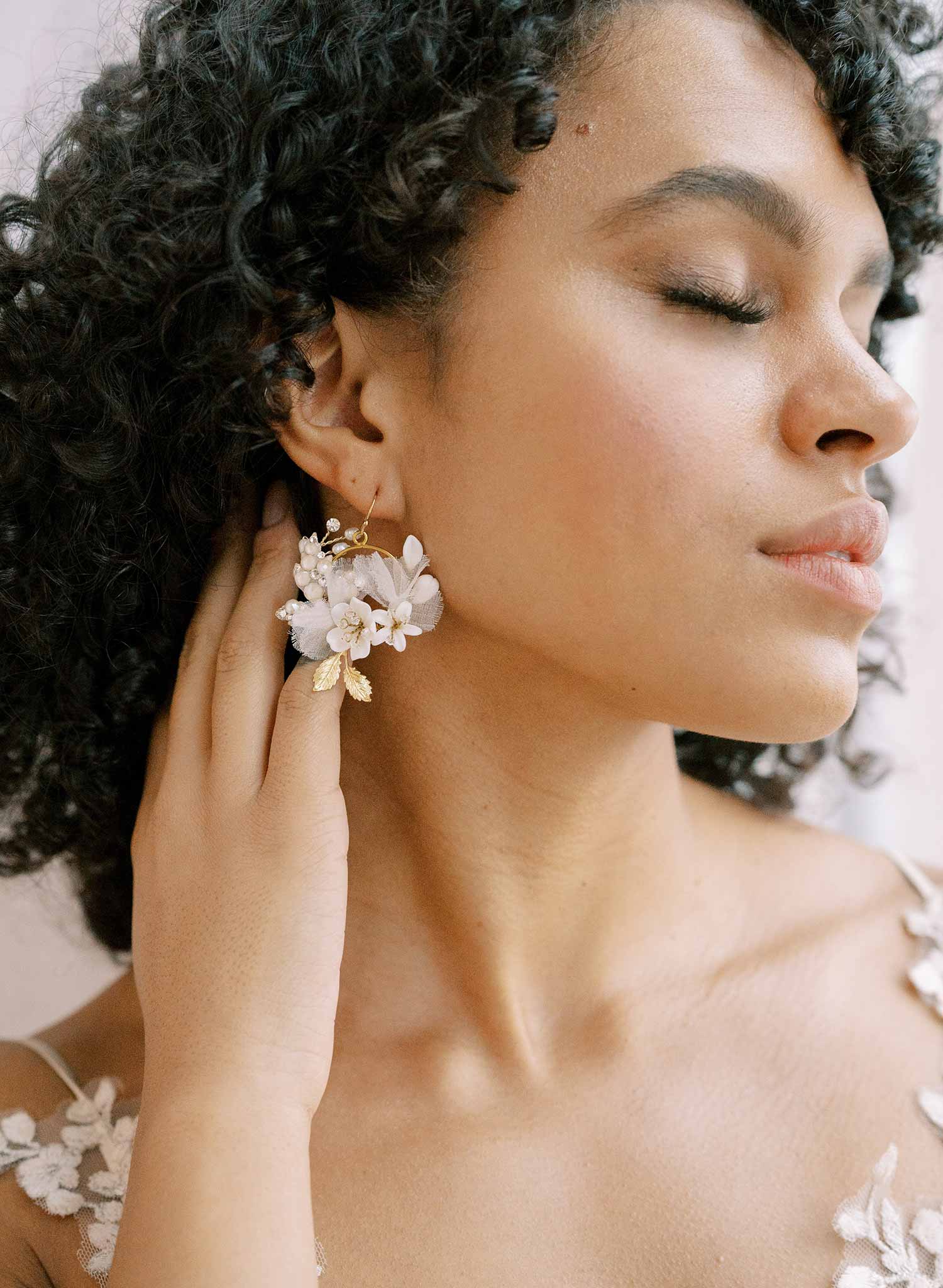 Petite Creamy floral bridal earrings  - Style #2102