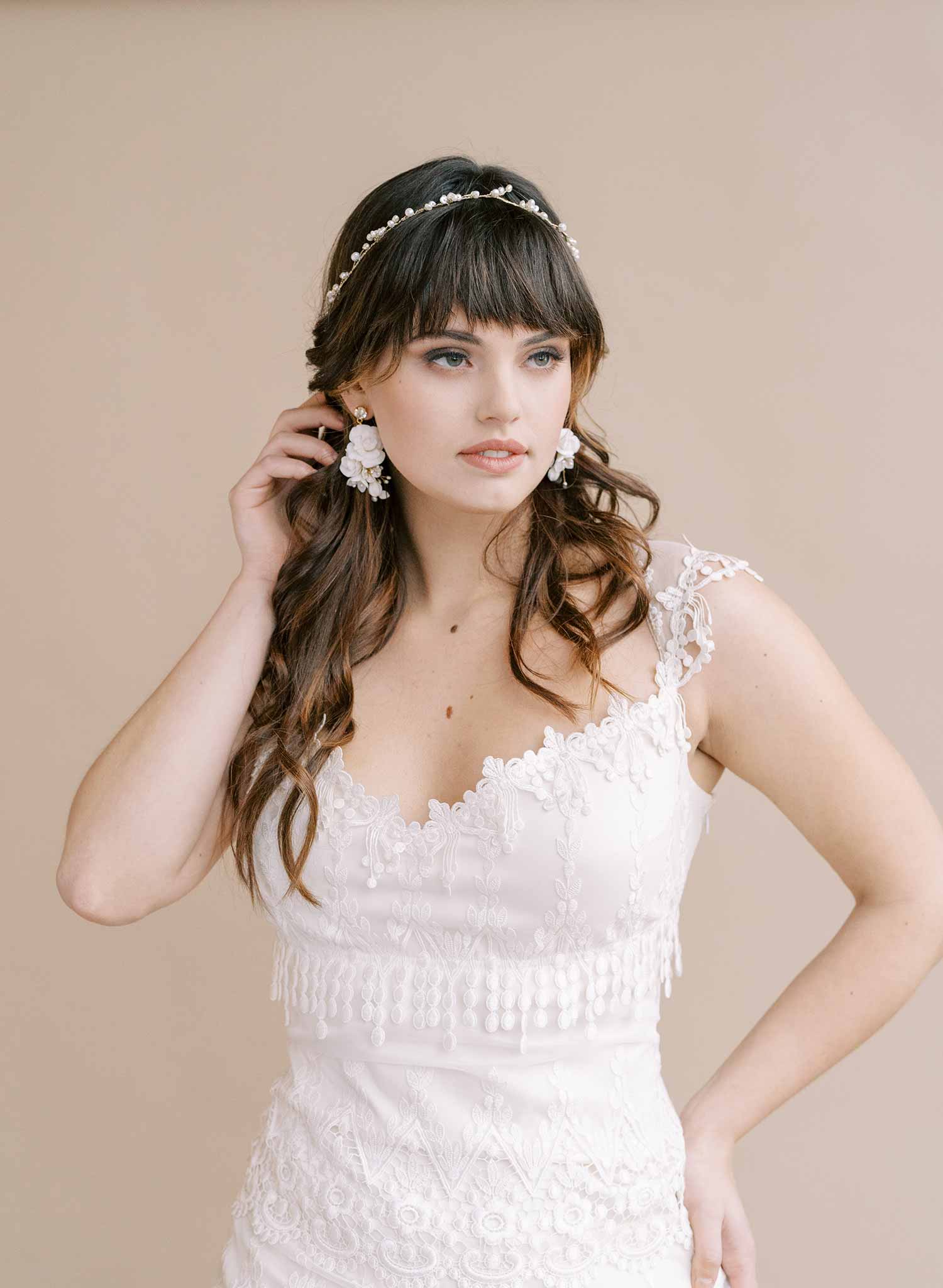 handmade clay rose and crystal bridal drop earrings by twigs & honey