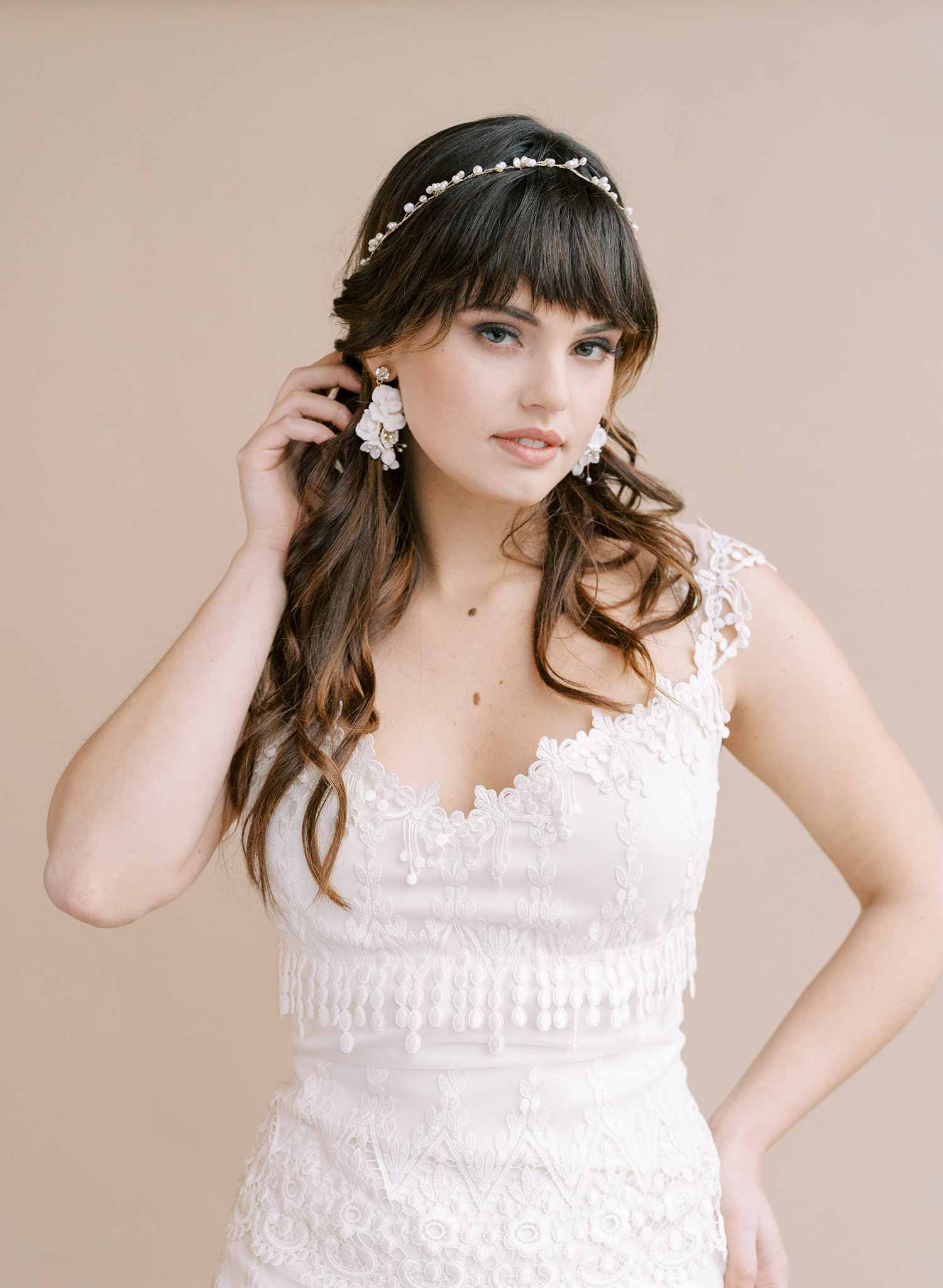 handmade clay rose and crystal bridal drop earrings by twigs & honey