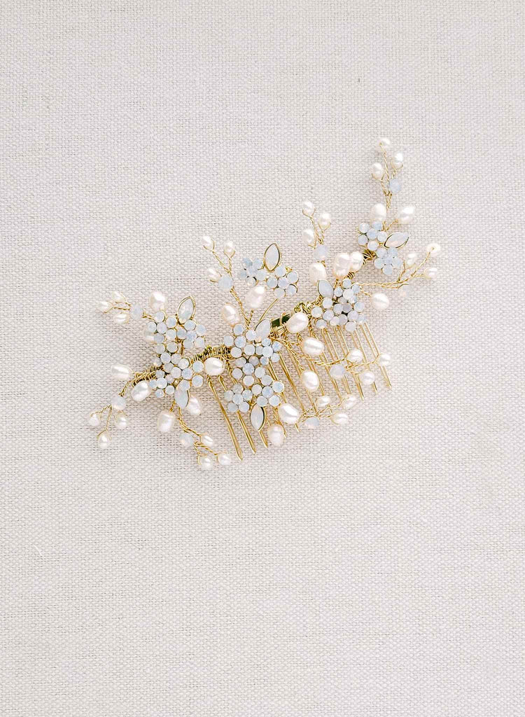 twigs and honey bridal spray of pearls and crystals hair comb